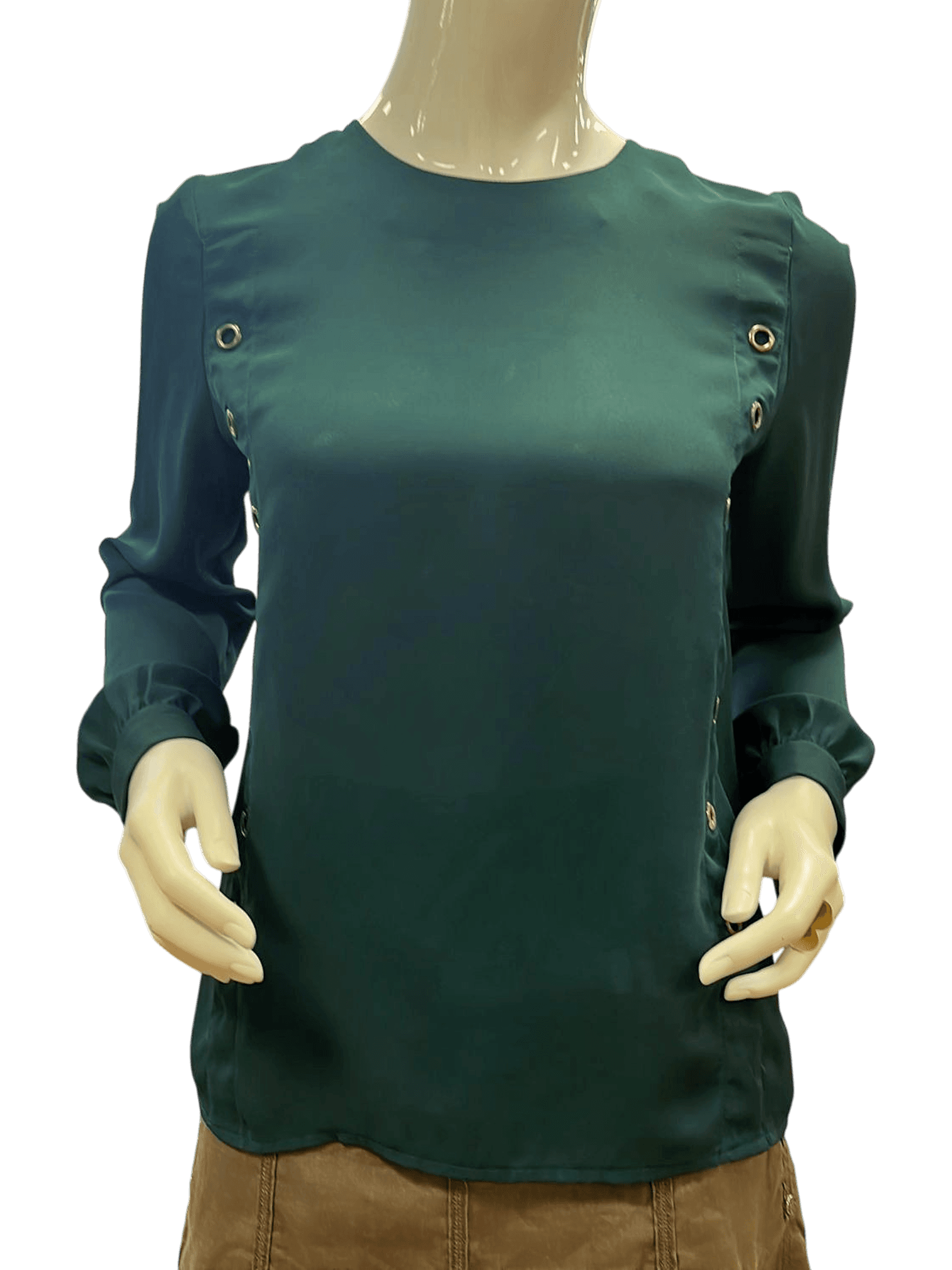 Sisely Elegante Dunkelgrüne Bluse mit Zierknöpfen 1