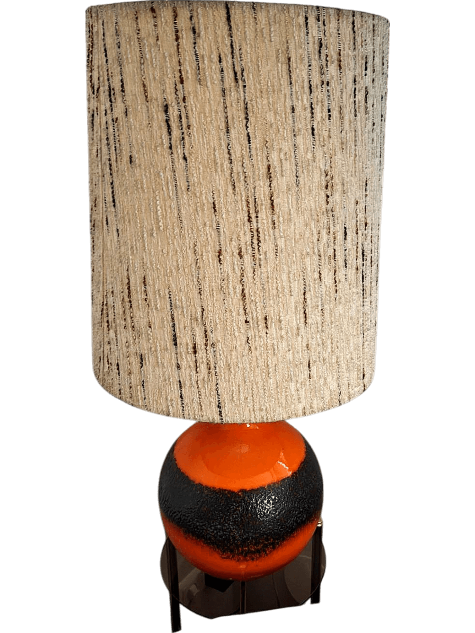 Vintage Orange and Black Ceramic Table Lamp with Textured Shade 1