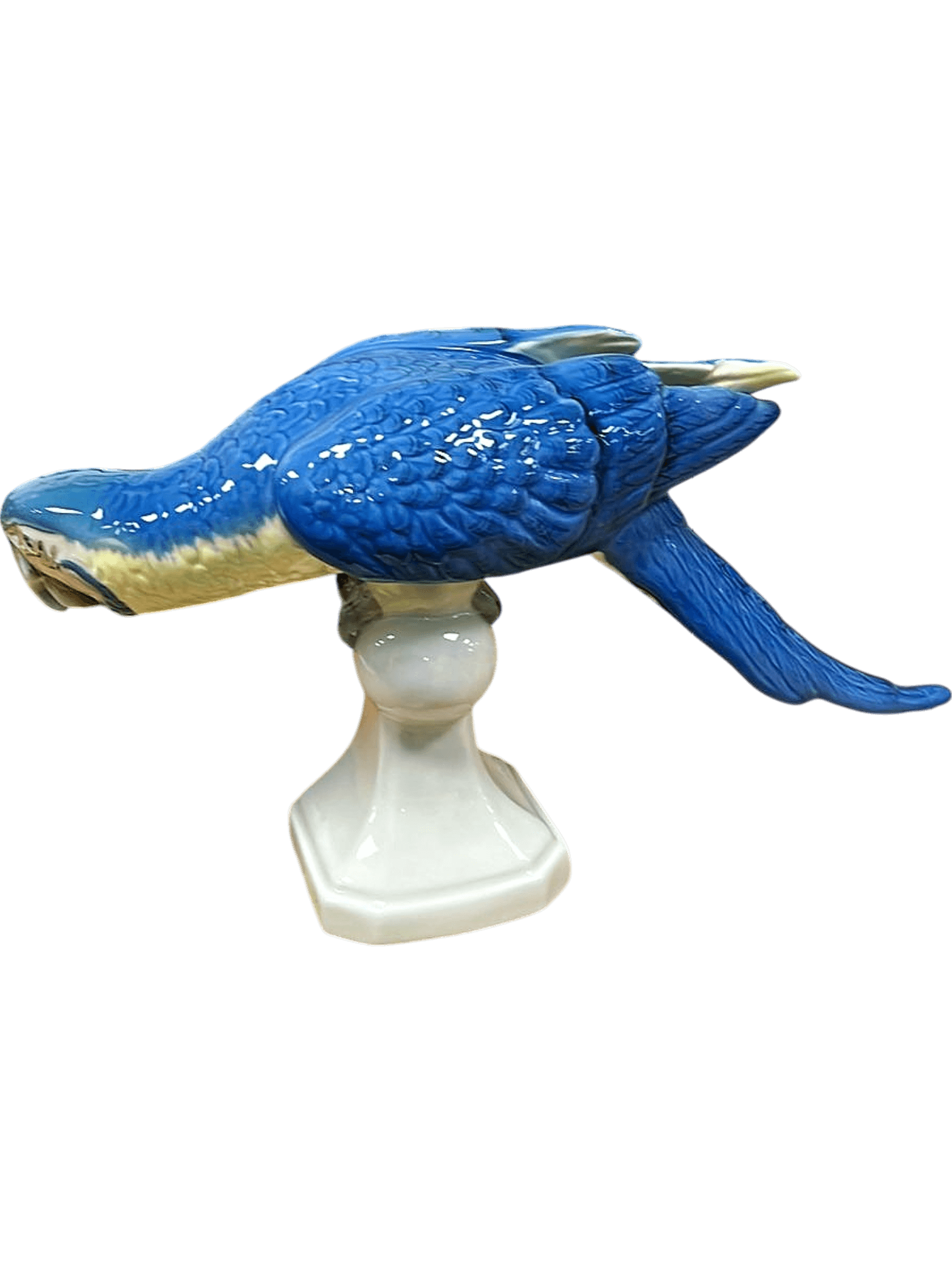 Dekorative Porzellan-Papageienfigur auf Sockel - Blauer Ara Vogel Skulptur 2