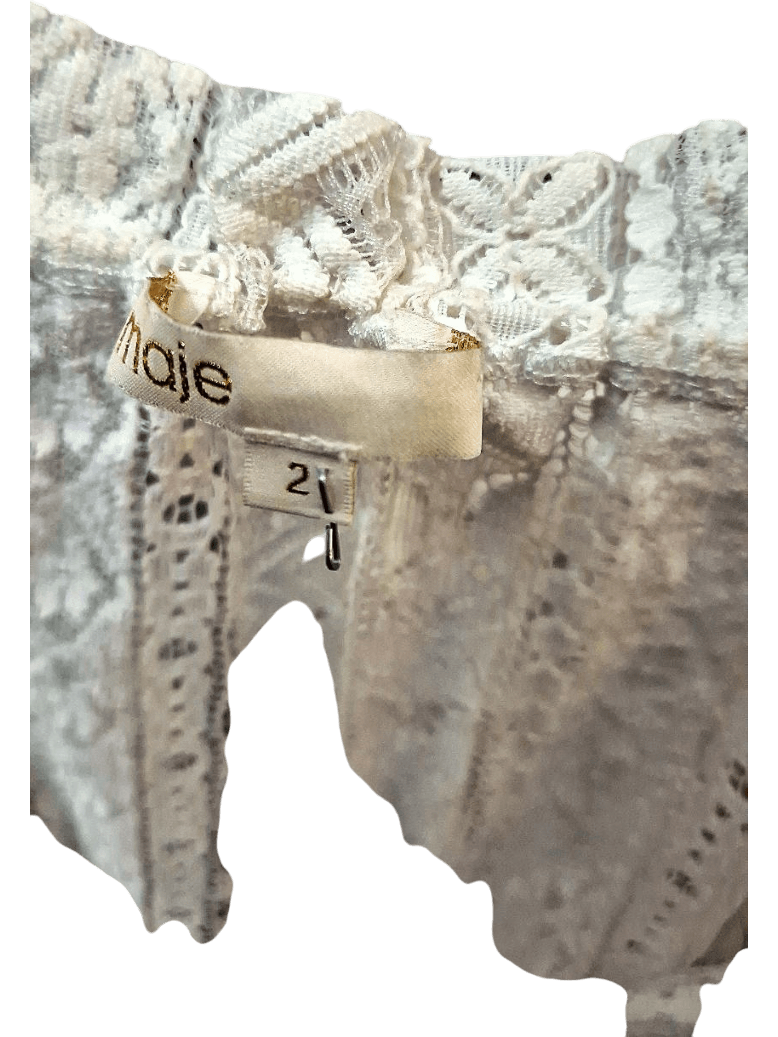 Maje Cream Lace Blouse - Size 21 - Elegant V-Neck Long Sleeve Top 2