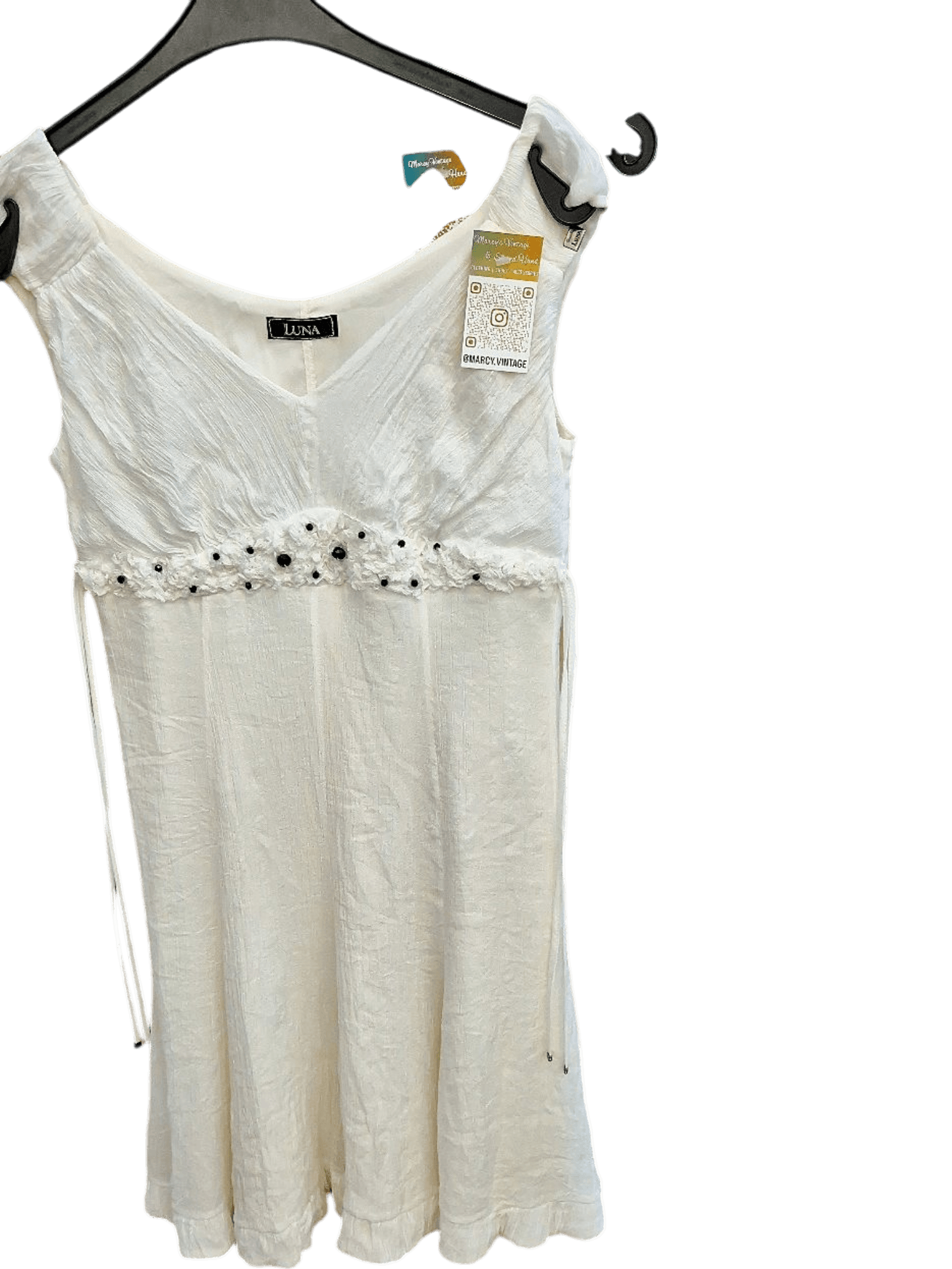 LUNA White Sleeveless Sundress with Decorative Waistline - Vintage 1