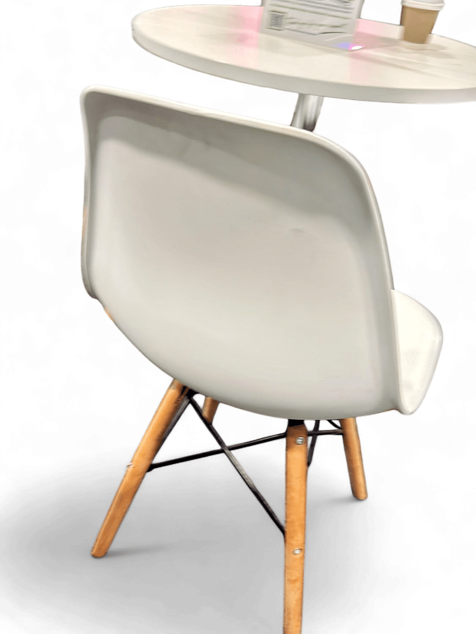 Modern White Plastic Chairs with Wooden Legs 1