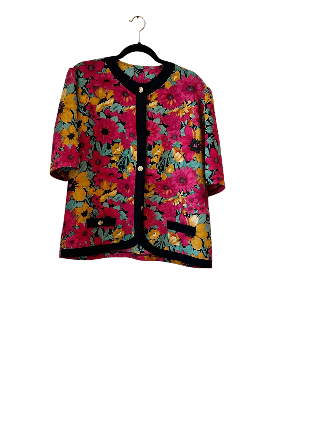 vintage 80s Bluse mit schwarzer Einfassung - Größe 50 2