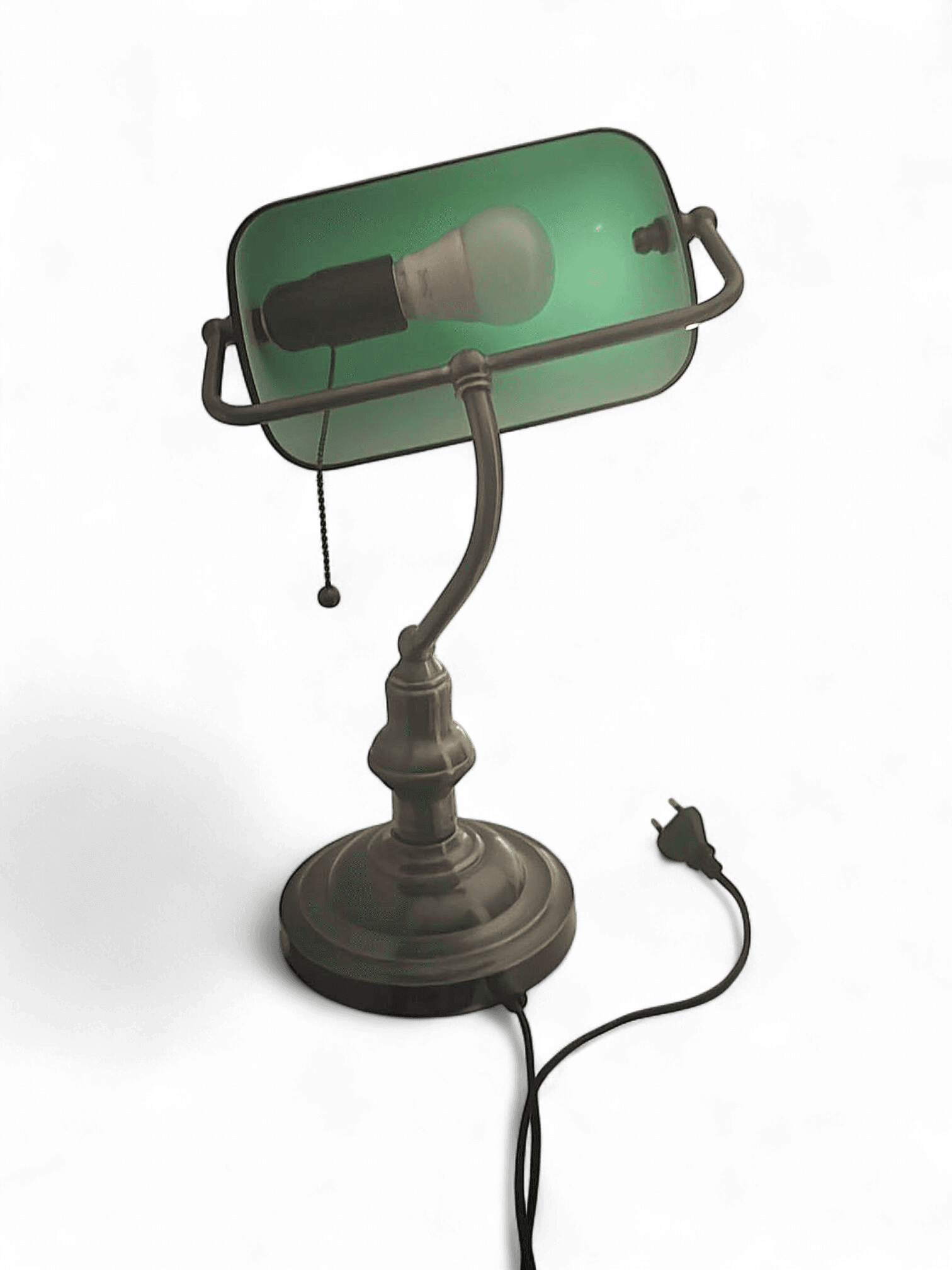 Vintage Banker's Desk Lamp with Green Glass Shade 1