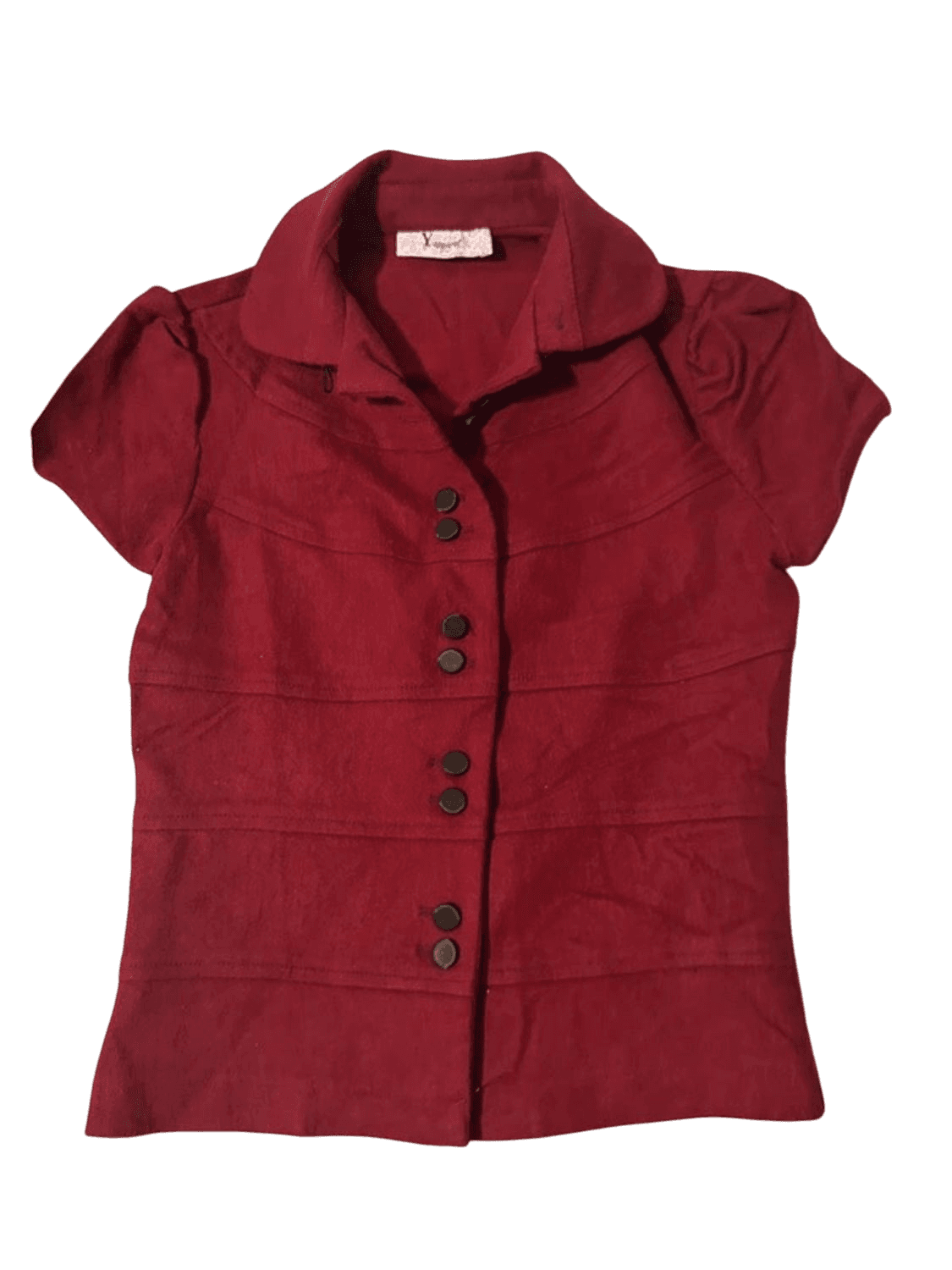 Burgundy Short Sleeve Button-Down Blouse - Size S 2