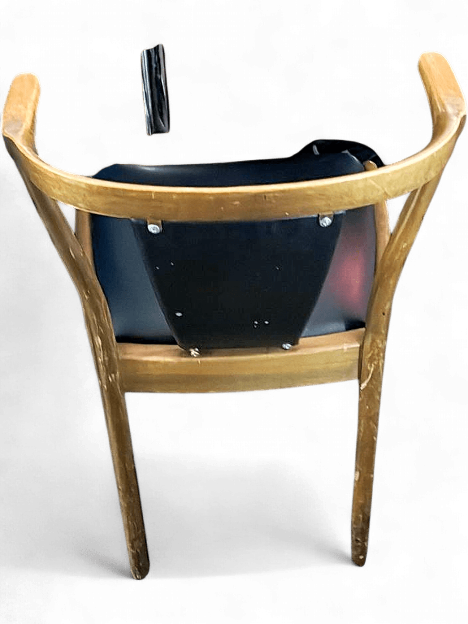 Vintage Wooden Chair with Black Leather Seat - Mid Century Cafe Style 1