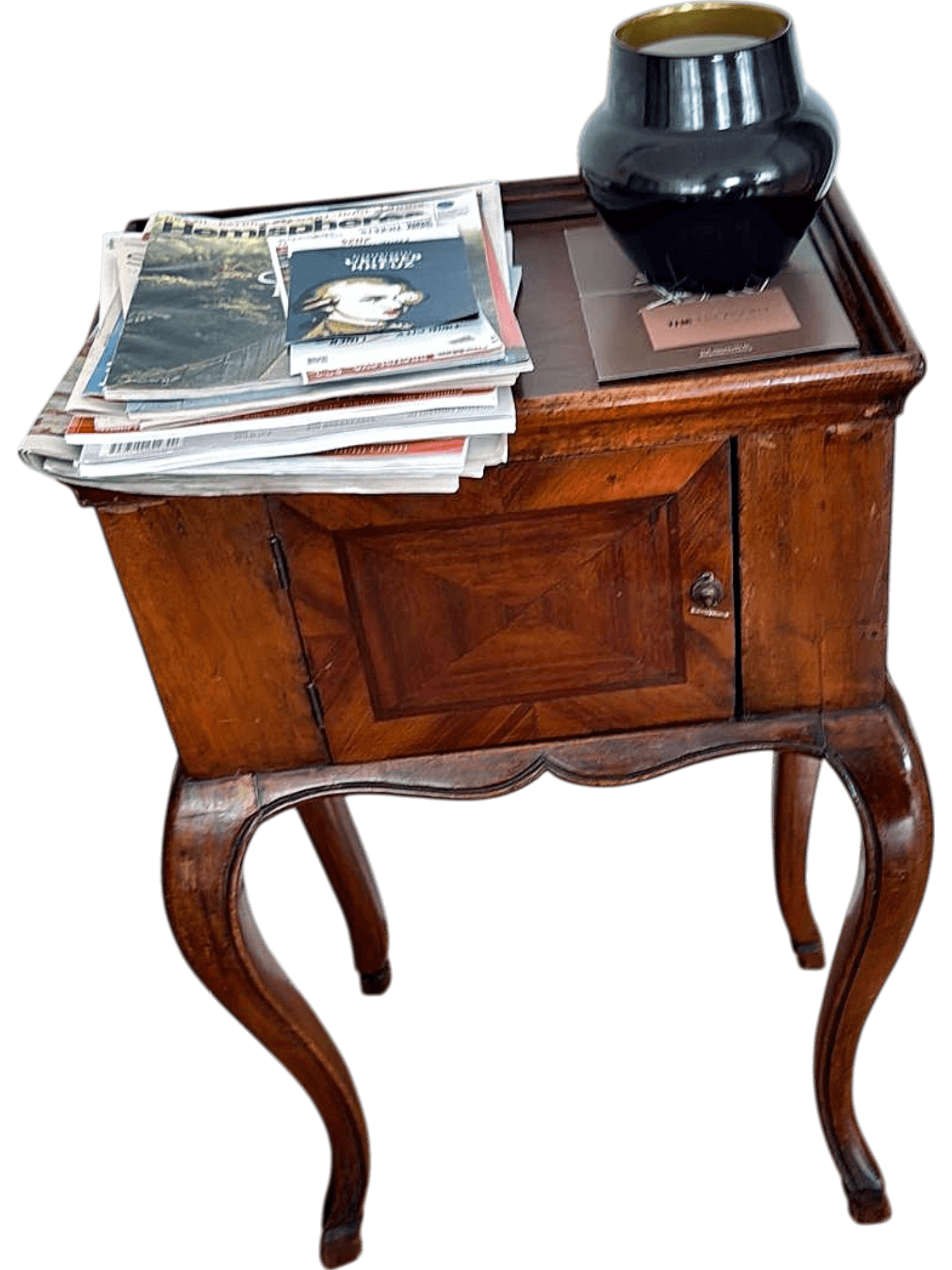 Vintage Wooden Nightstand with Curved Legs and Storage Cabinet 2