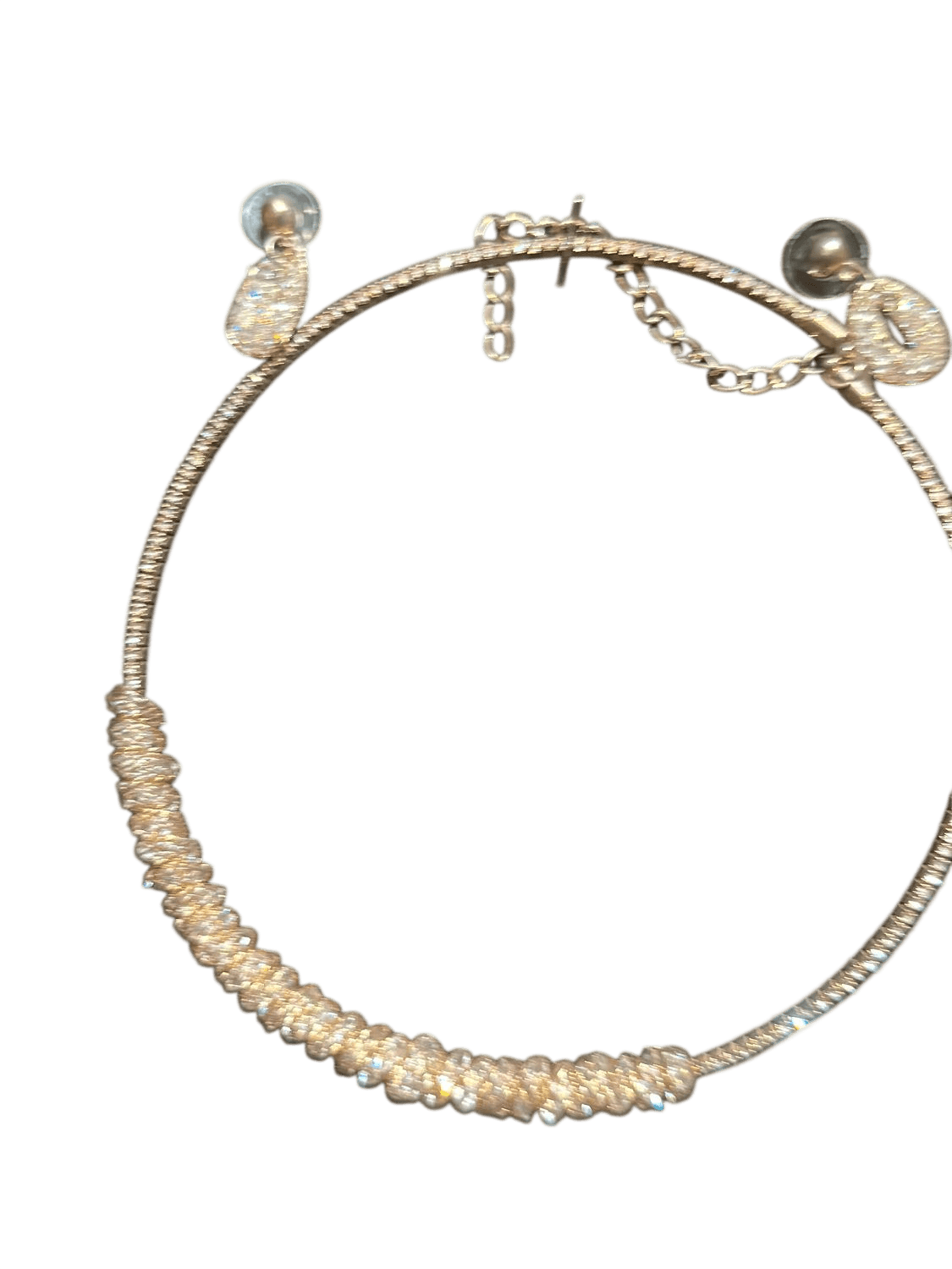 Elegant Gold-Tone Rhinestone Choker Necklace with Leaf Charms 1