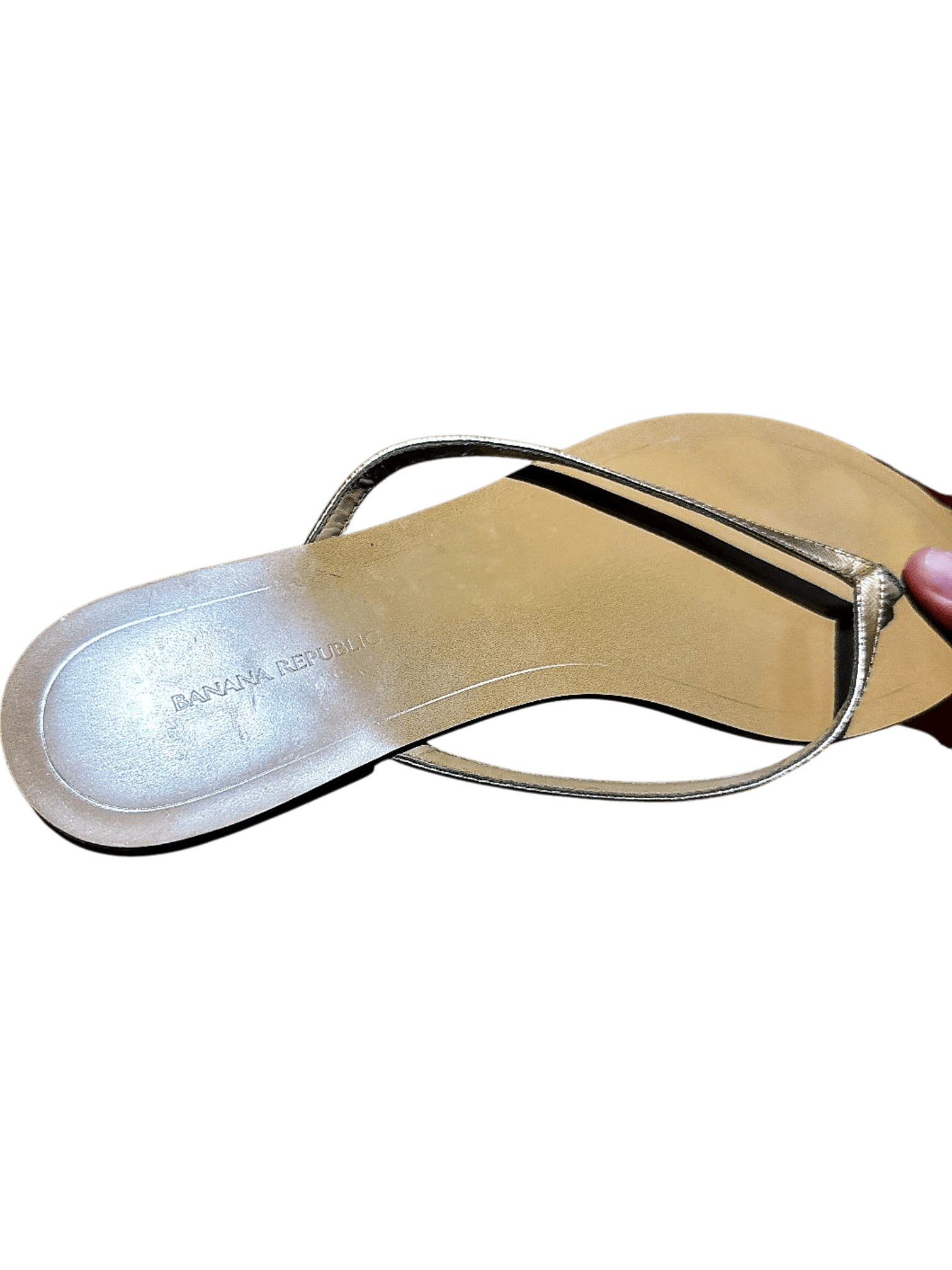 Banana Republic Beige and Gold Leather Flip Flop Sandals 2