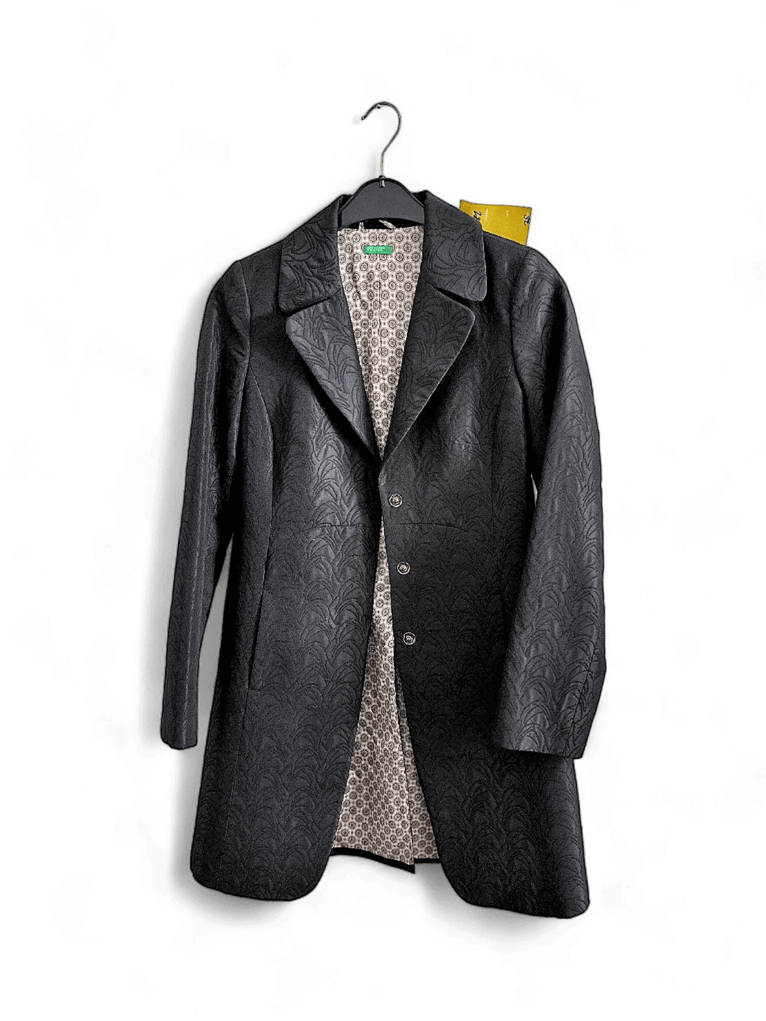 Modern Benetton Black Trench Coat with Floral Lining 1