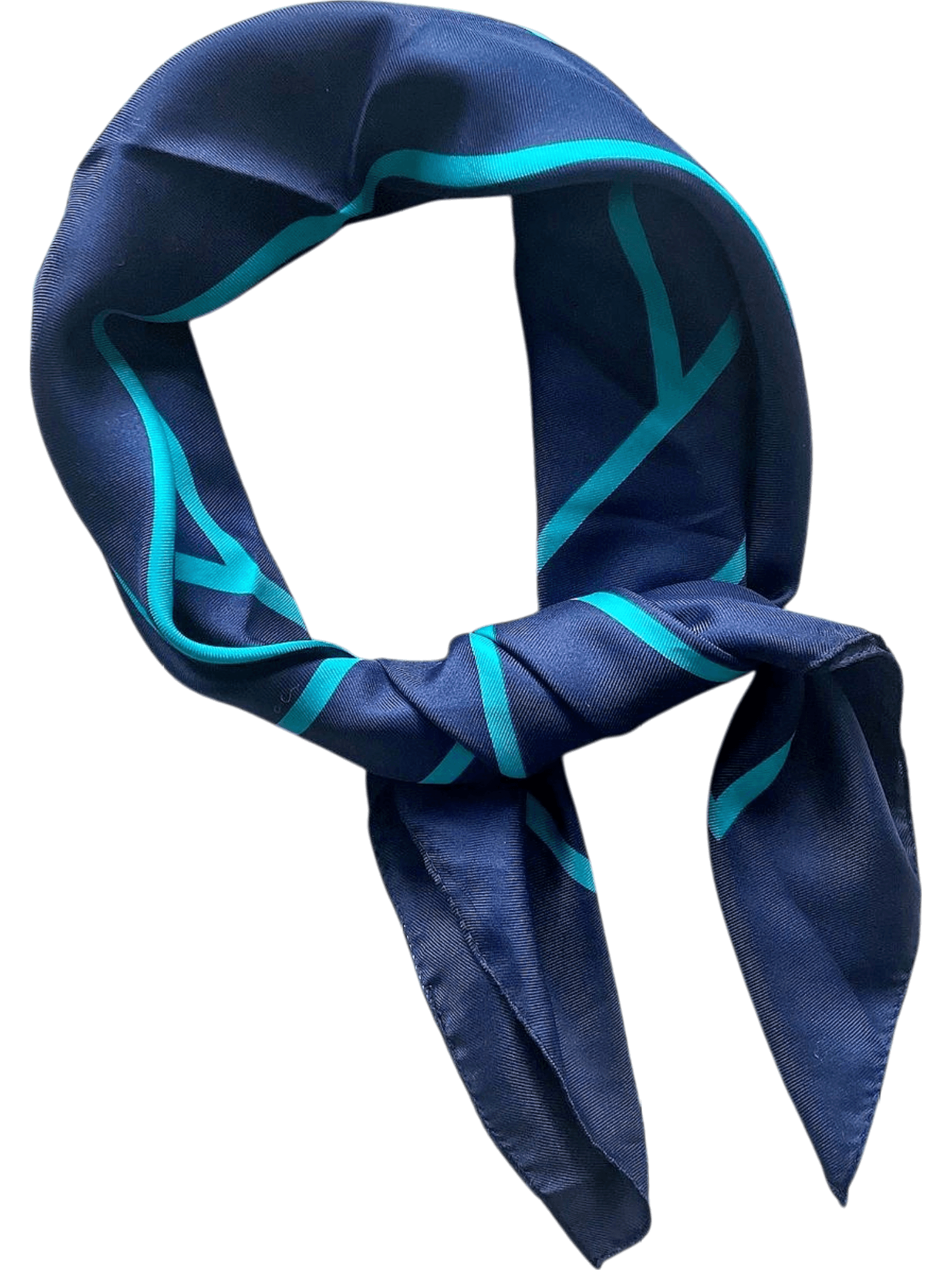 Navy and Turquoise Geometric Print Silk Scarf 2