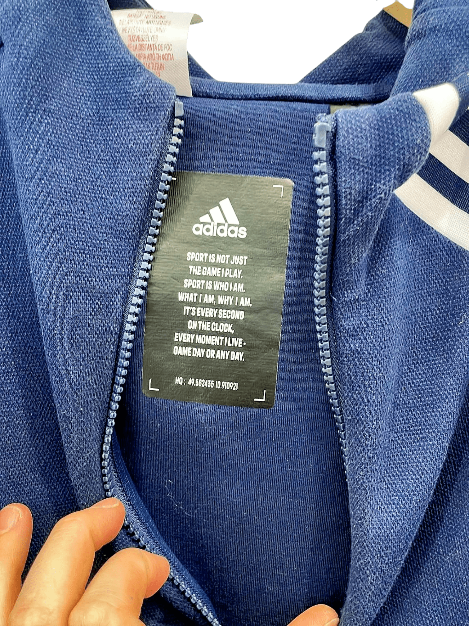 Adidas Navy Blue Zip-Up Hoodie with Classic 3-Stripes Design 3