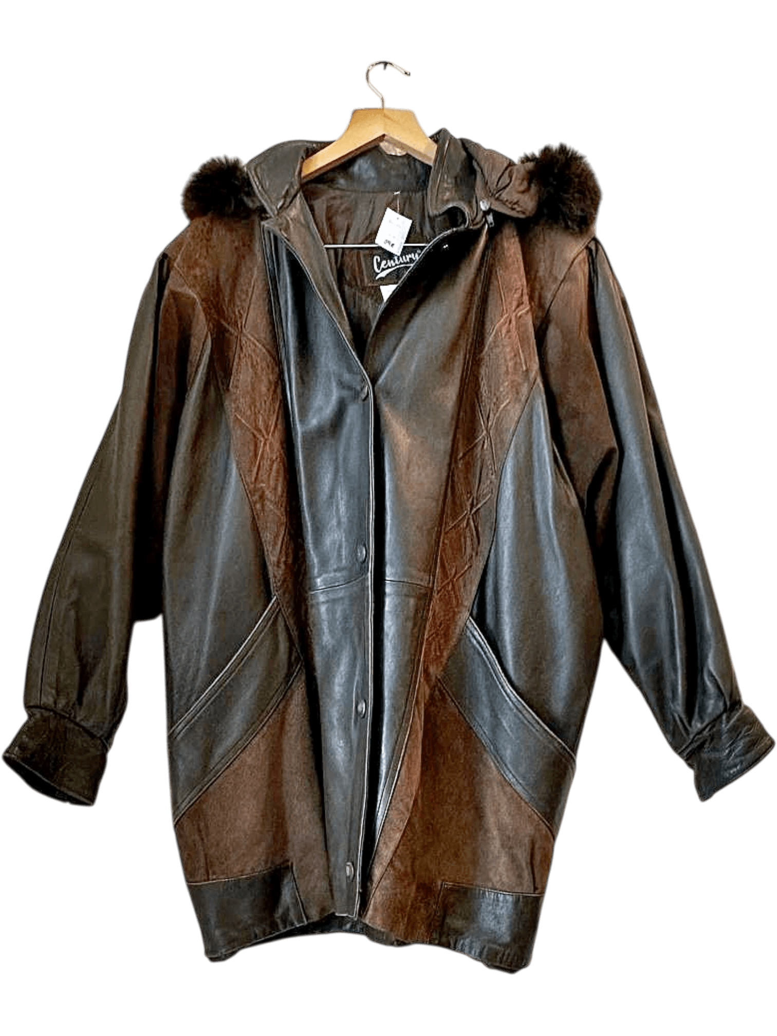 Vintage Century Paris Leather Jacket with Fur Hood - Size 2 1
