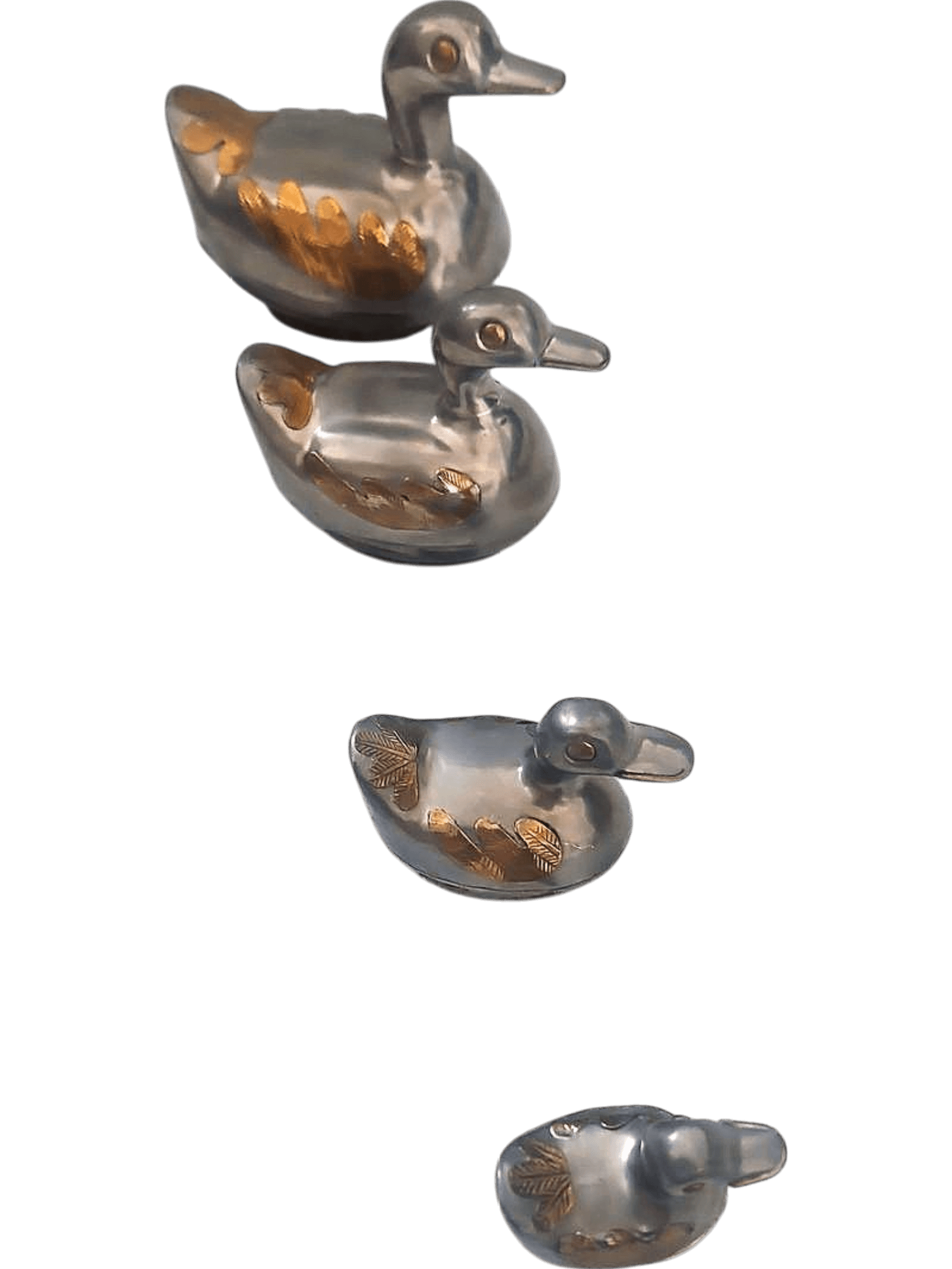 Vintage Set of 4 Pewter Duck Figurines with Matching Dishes 4