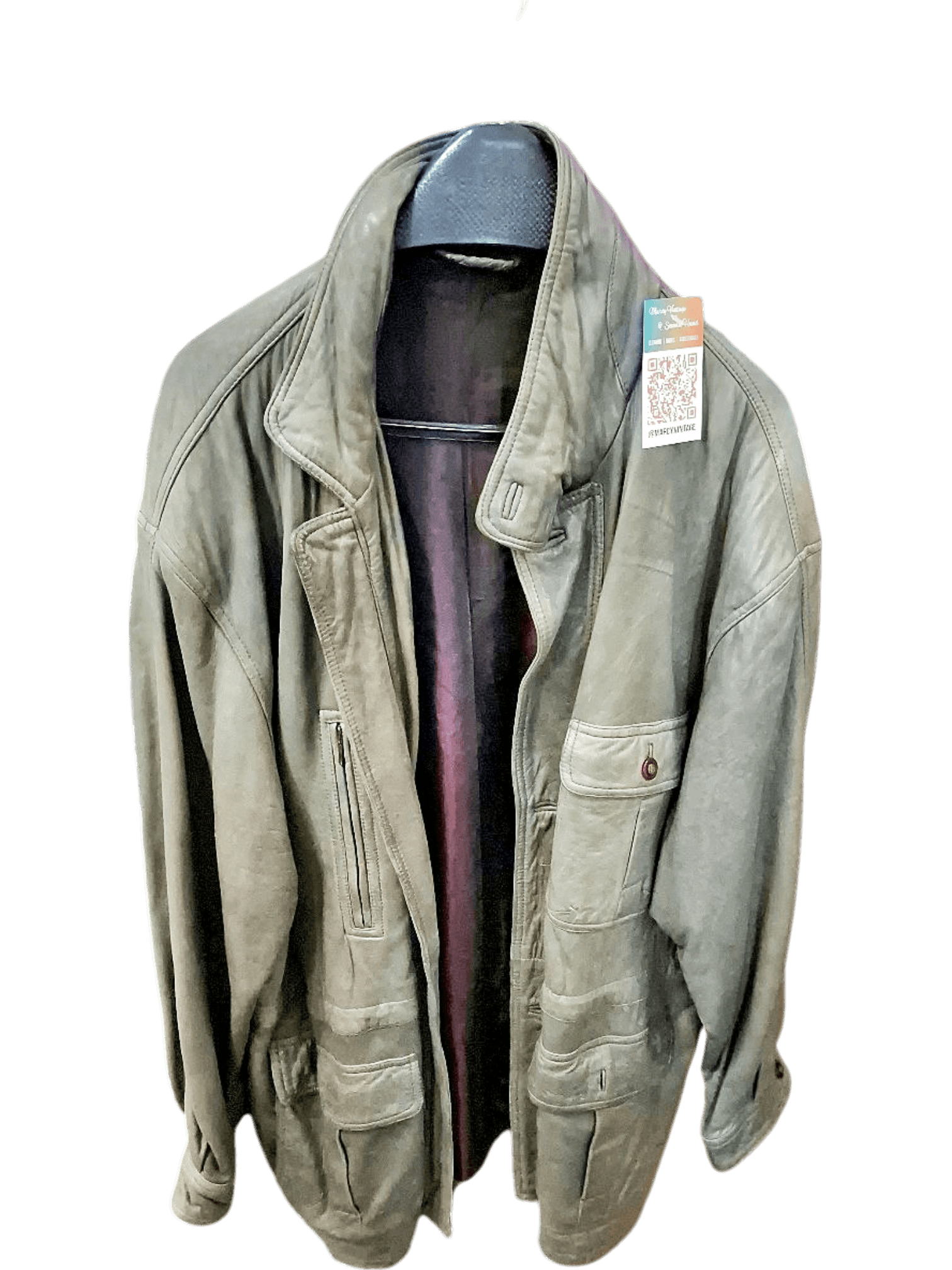 Vintage Olive Green Leather Jacket with Multiple Pockets 1