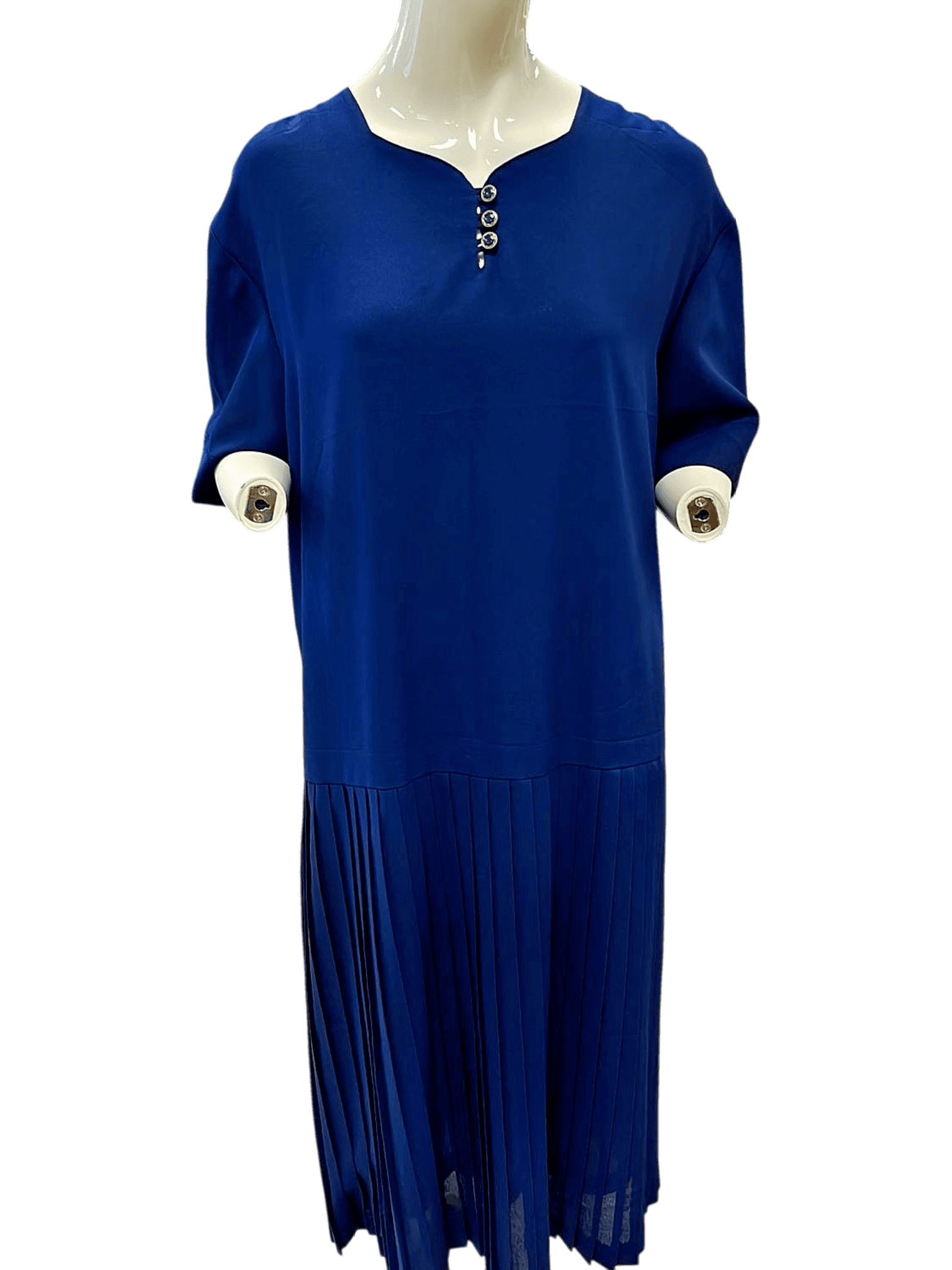 Elegantes Dunkelblaues Plissiertes Kleid mit Knopfleiste - Midi-Länge 1