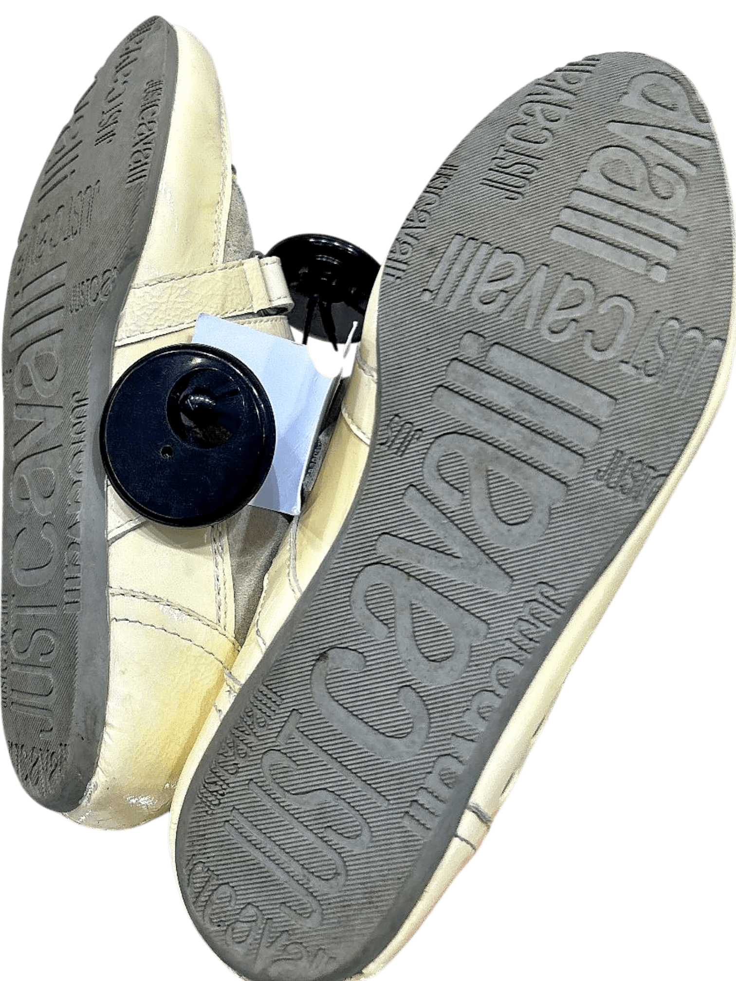 Just Cavalli Cream & Grey Velcro Sneakers Size 36 2