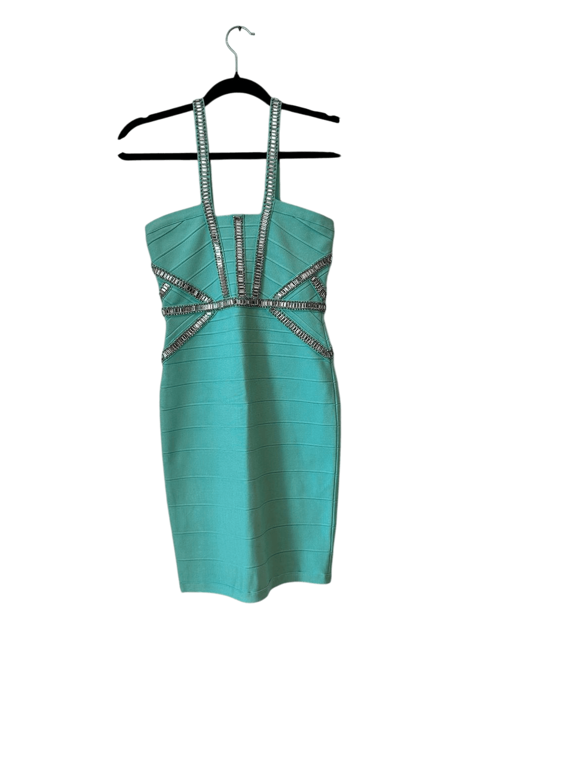 Vintage Y2K Forever Unique Turquoise Rhinestone Bodycon Dress - Size XS 2