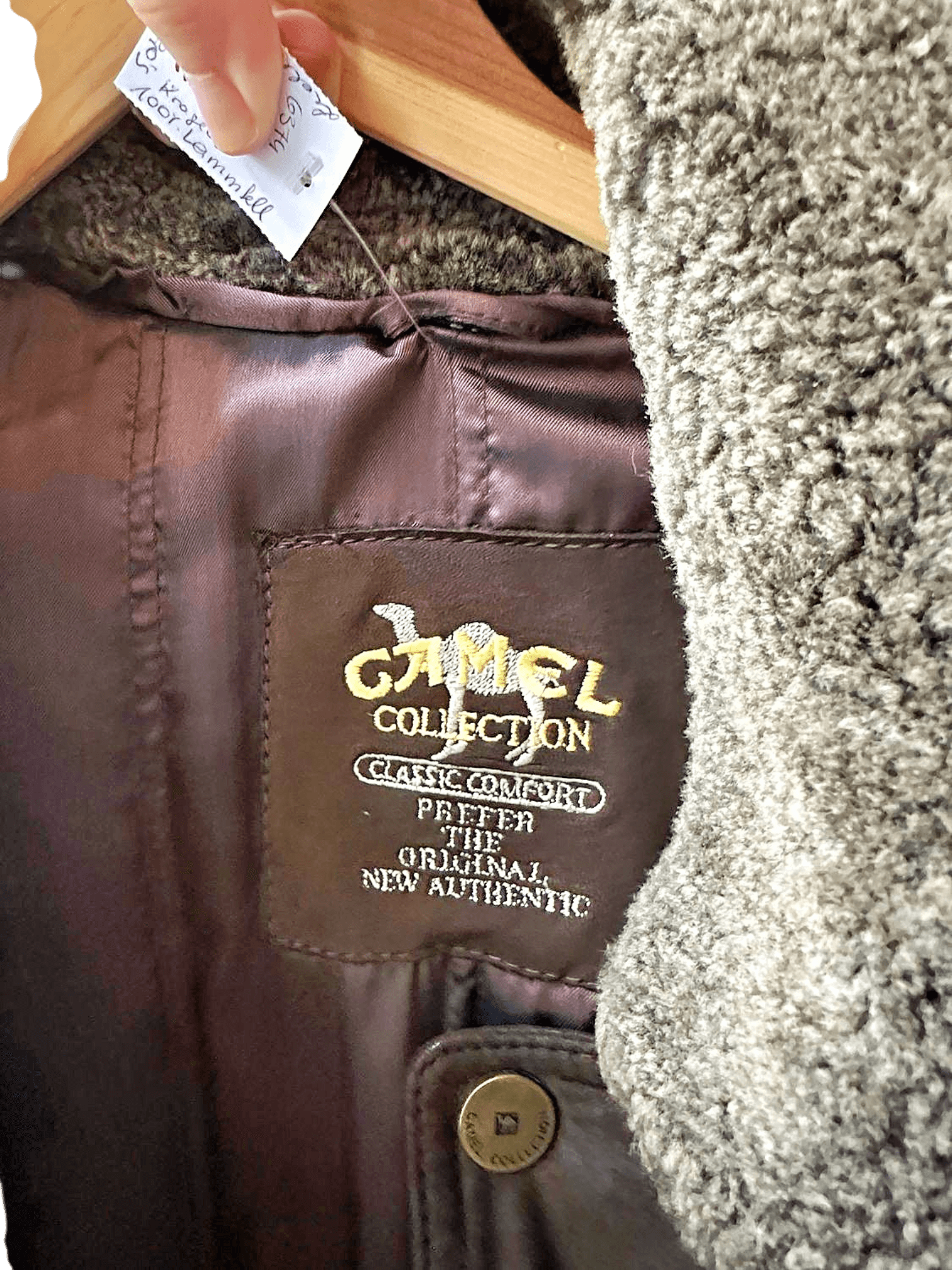 Camel Collection Brown Leather Jacket with Fur Collar - Size 54 3