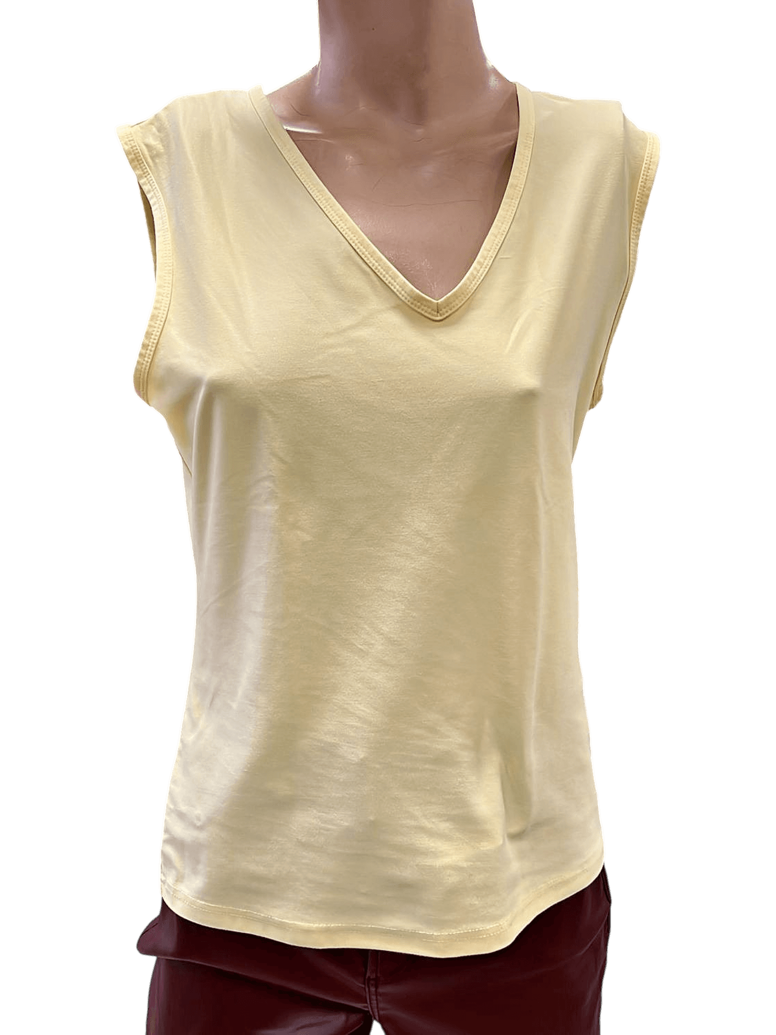 Ärmelloses gelbes Damen-Top mit V-Ausschnitt 1