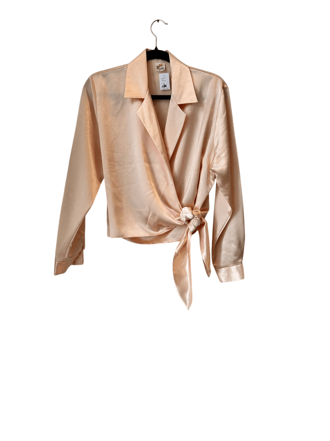 Vintage 80s ELJANA Fashion Peach Satin Wrap Blouse - Size 38 2