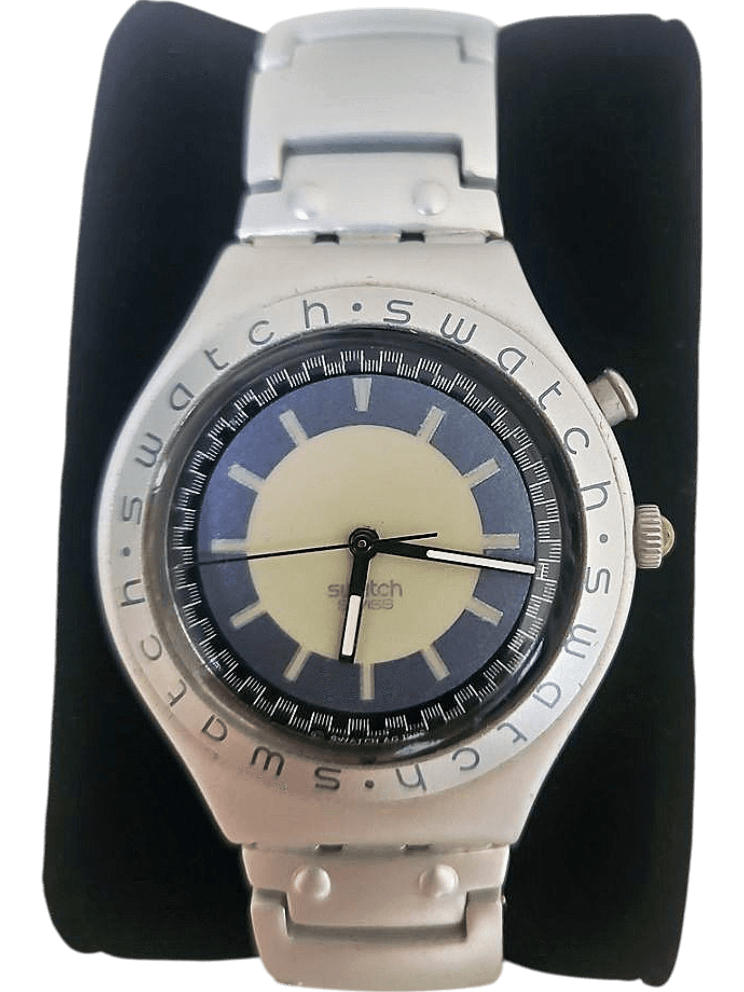 Swatch Irony Aluminium Armbanduhr - Silber mit blau-weißem Zifferblatt 1