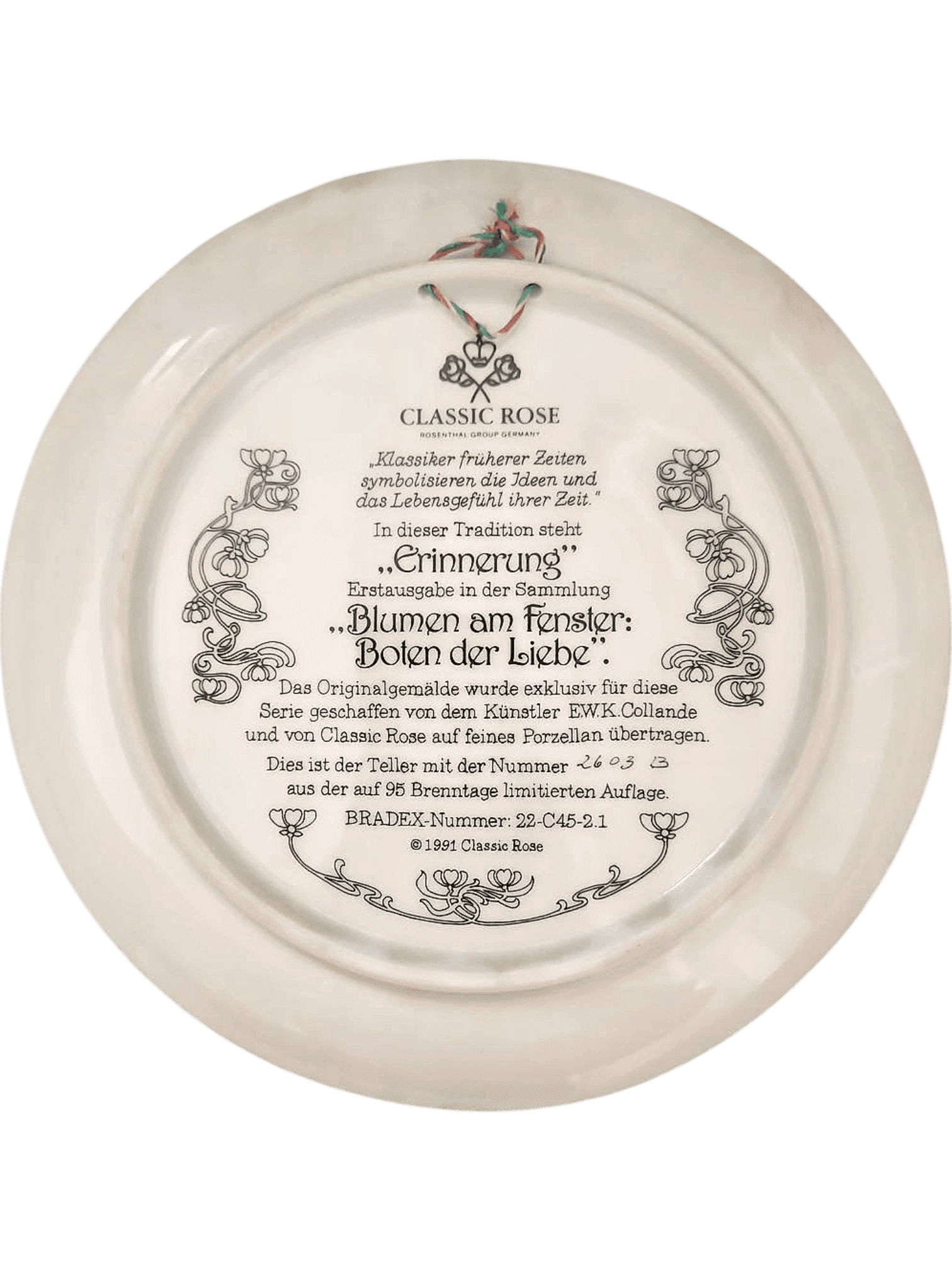Classic Rose Collector Plate 'Blumen am Fenster' Limited Edition 1991 2