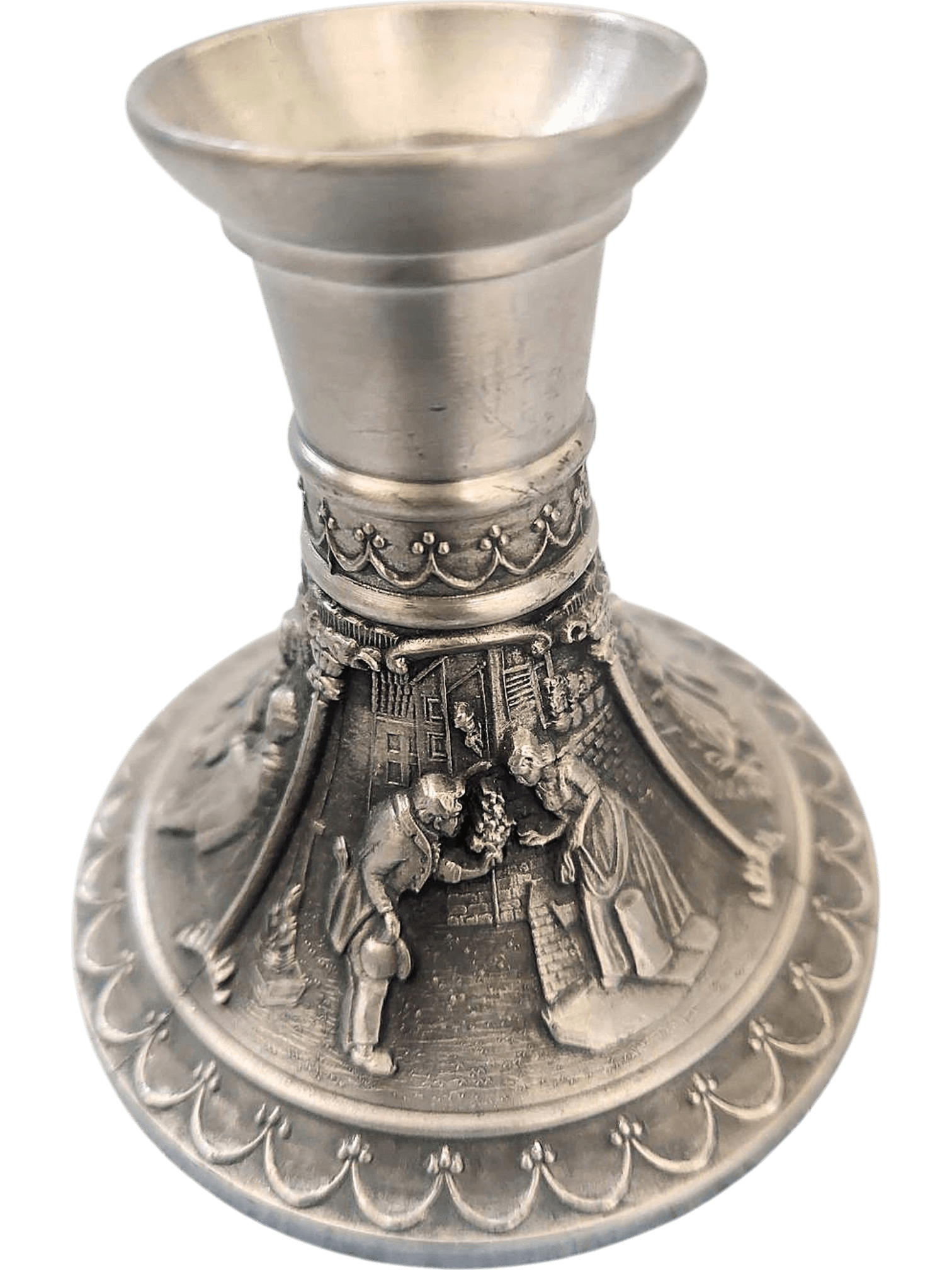 Vintage Pewter Bud Vase with Detailed Scene Relief 3