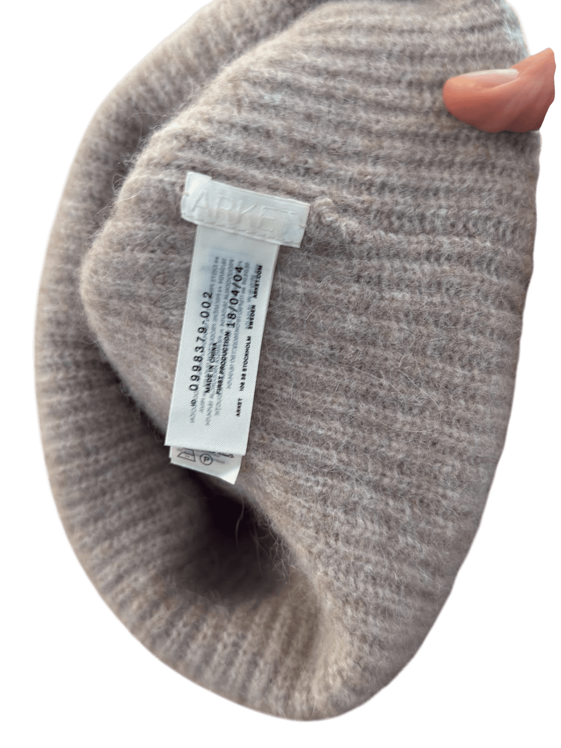 Arket Ribbed Wool Blend Beanie - Grey/Beige 2