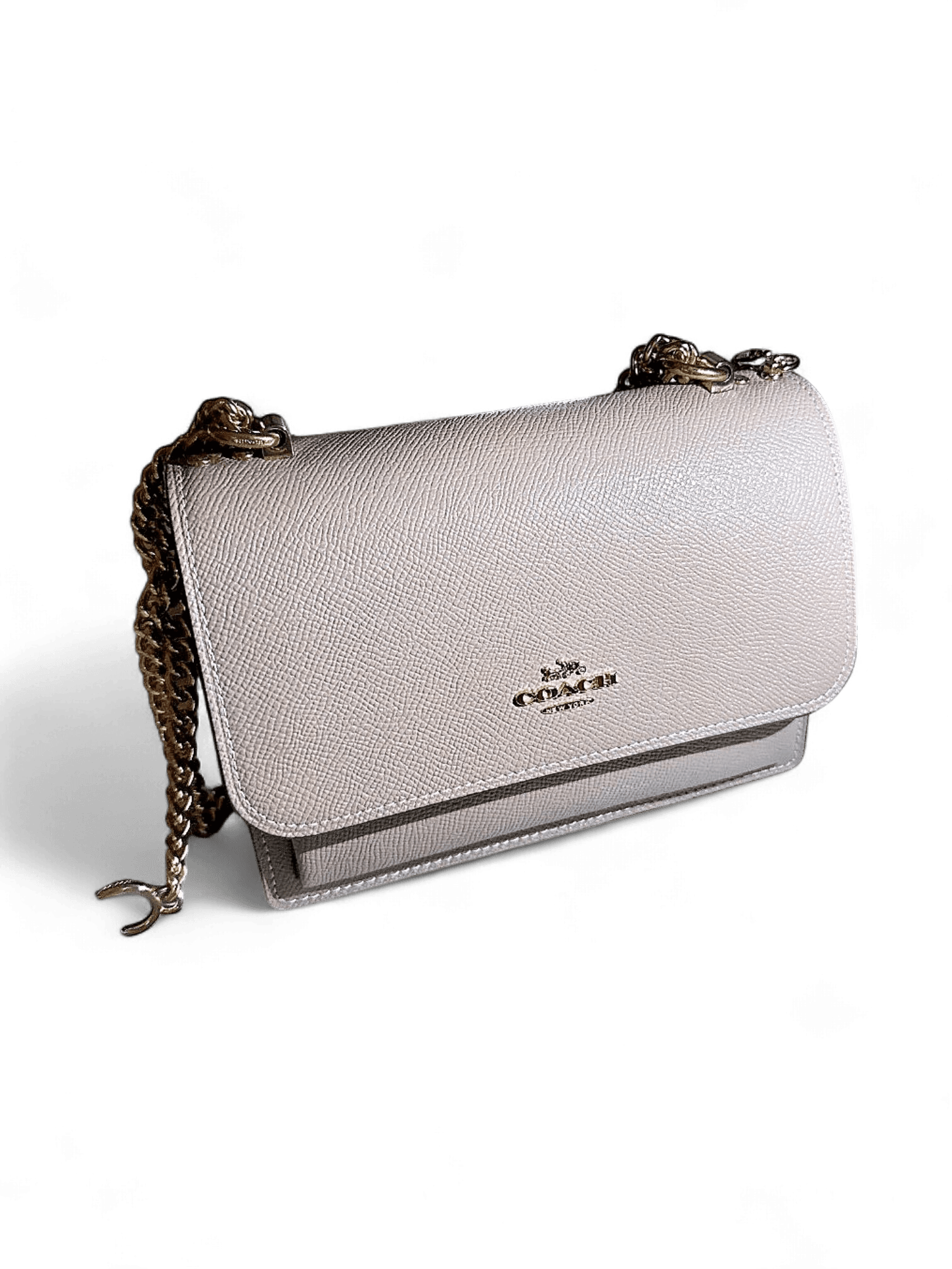 Coach Beige Leather Crossbody Bag with Gold Chain 2