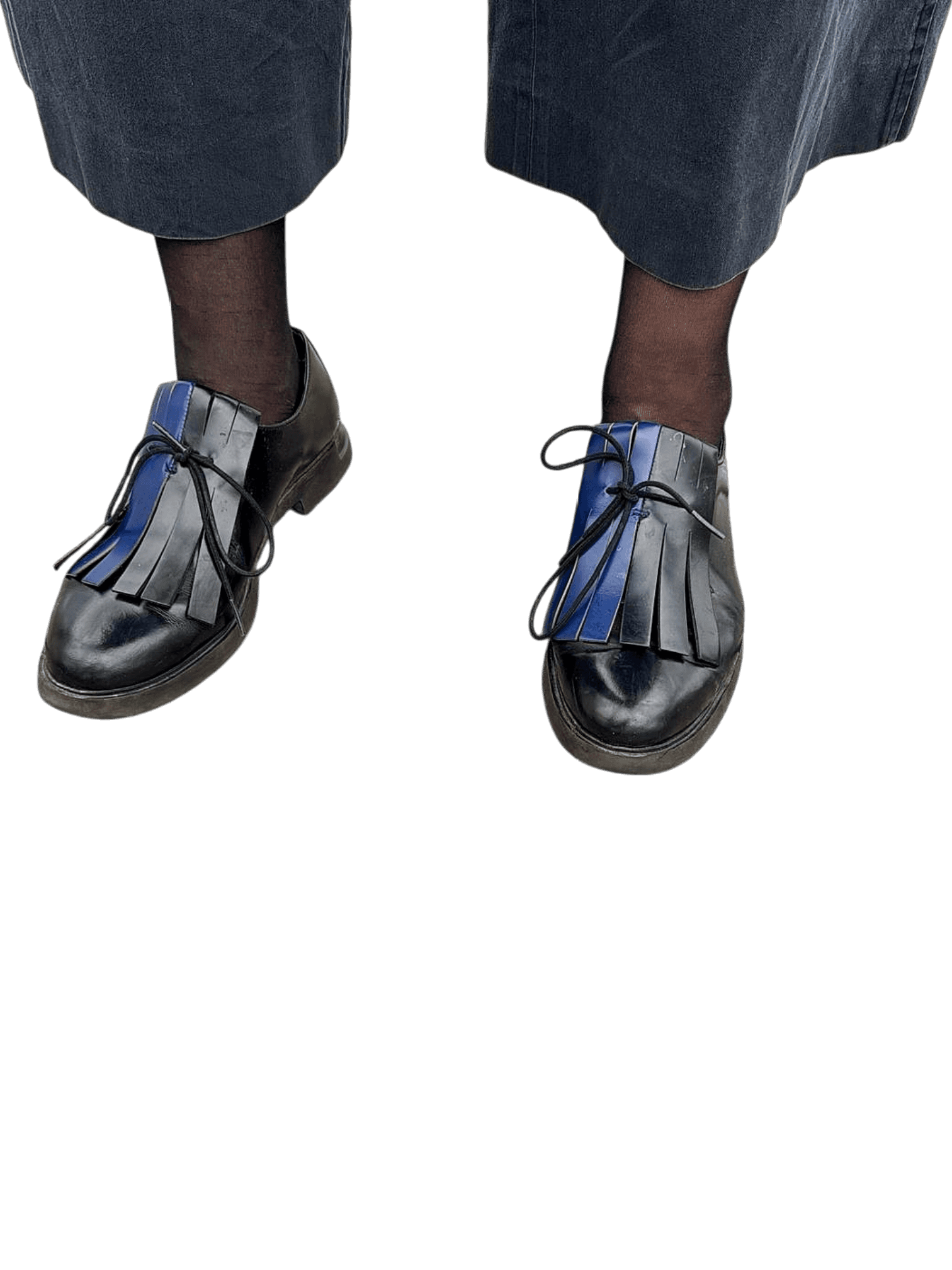 Stylish Black & Blue Leather Loafers with Fringe Detail 2