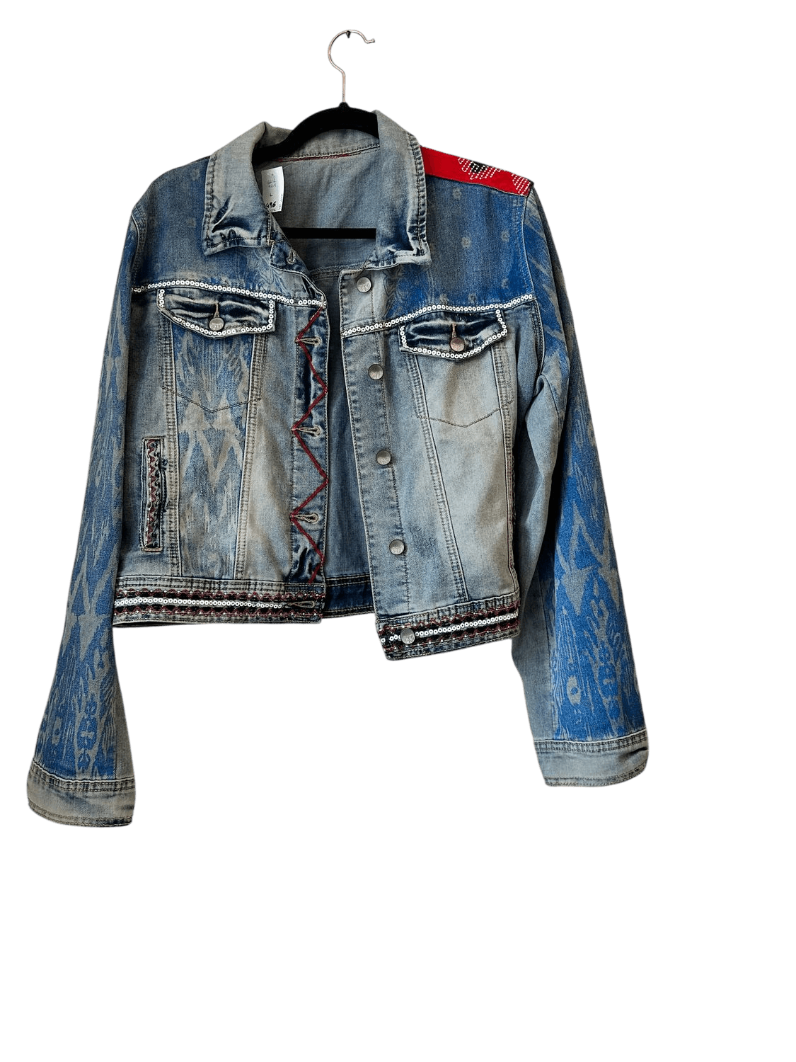 Desigual Embellished Denim Jacket with Geometric Pattern - Size 46 2
