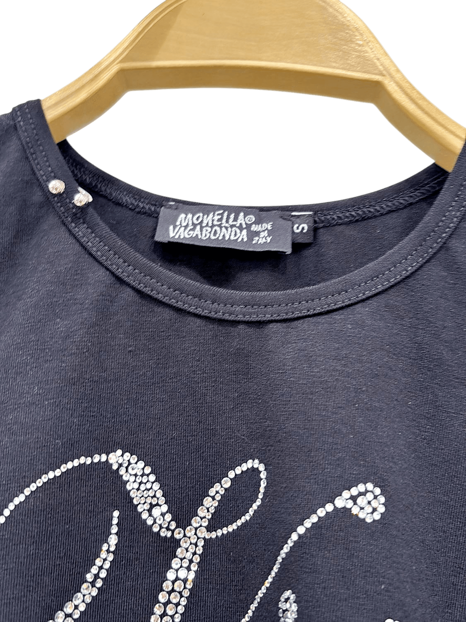 Monella Vagabonda Black Crop Top with Rhinestone 'Vip' Design - Size S 2