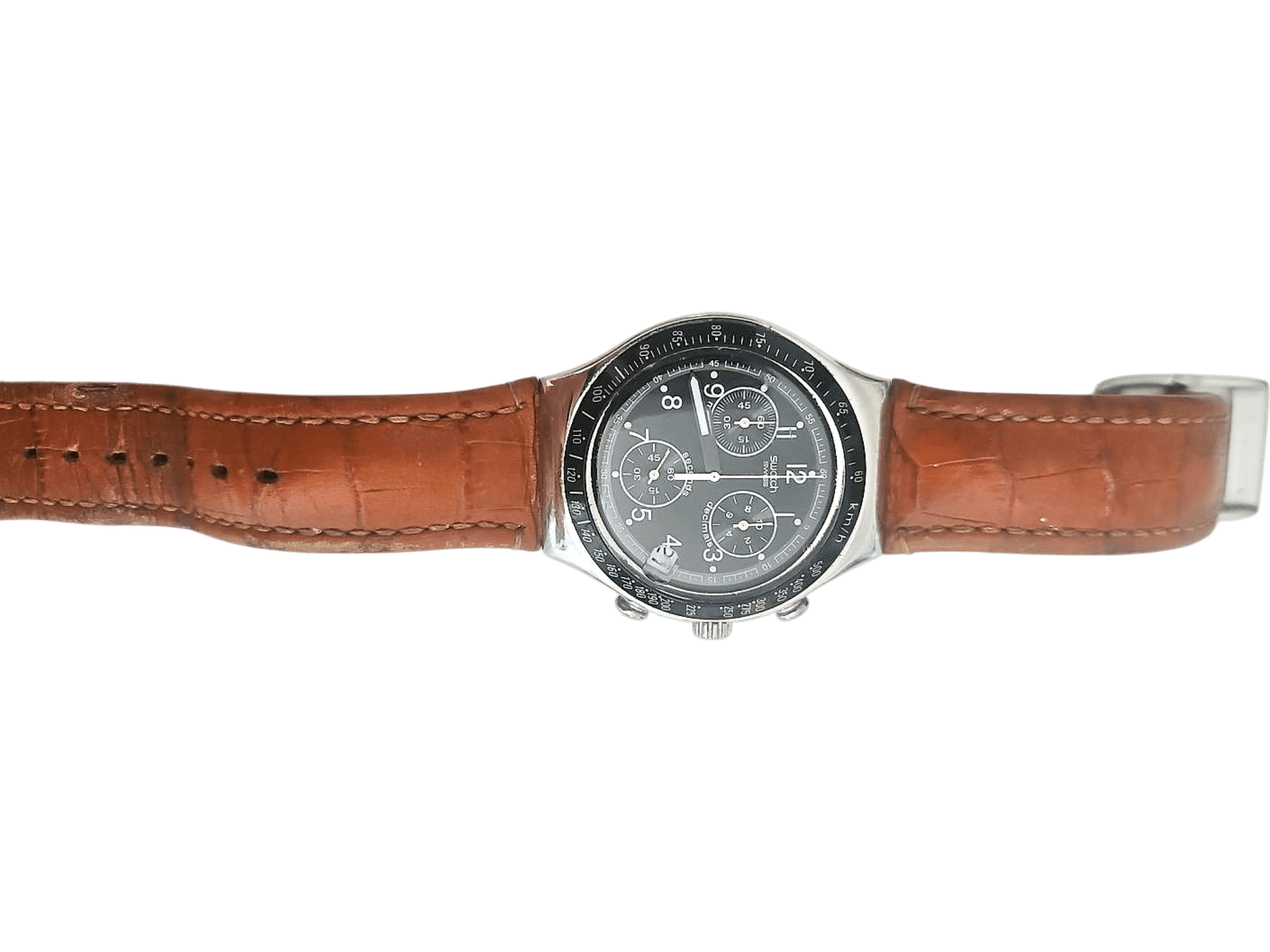 Swatch Chronograph mit braunem Lederarmband - Edelstahlgehäuse 1