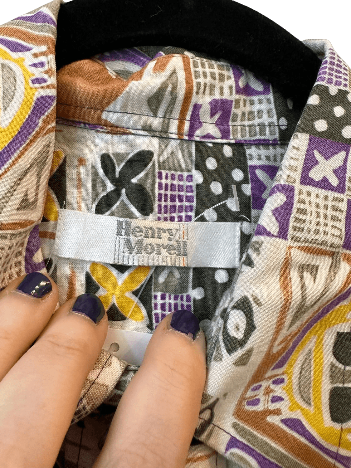 Vintage Henry Morel Kurzarmhemd mit buntem Retro-Muster 4