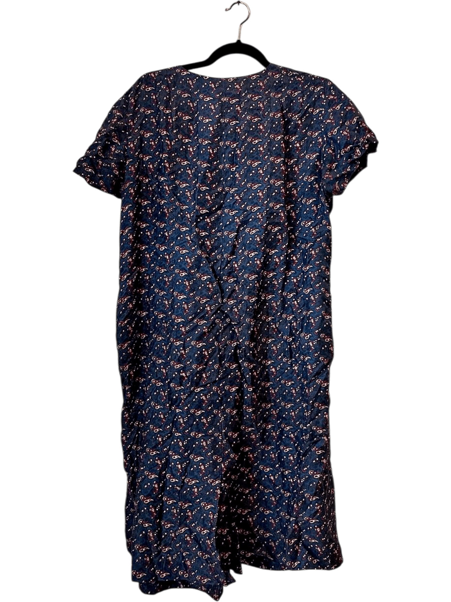 Vintage 70's Navy Floral Print Dress - Short Sleeve V-Neck Shift Dress 2