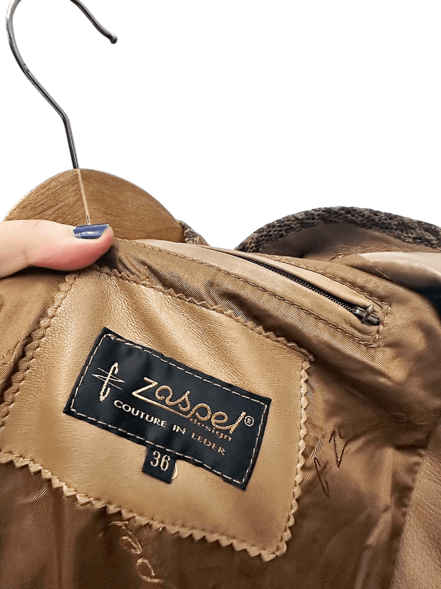 Zaspel Vintage Brown Leather Jacket with Decorative Stitching - Size 36 5