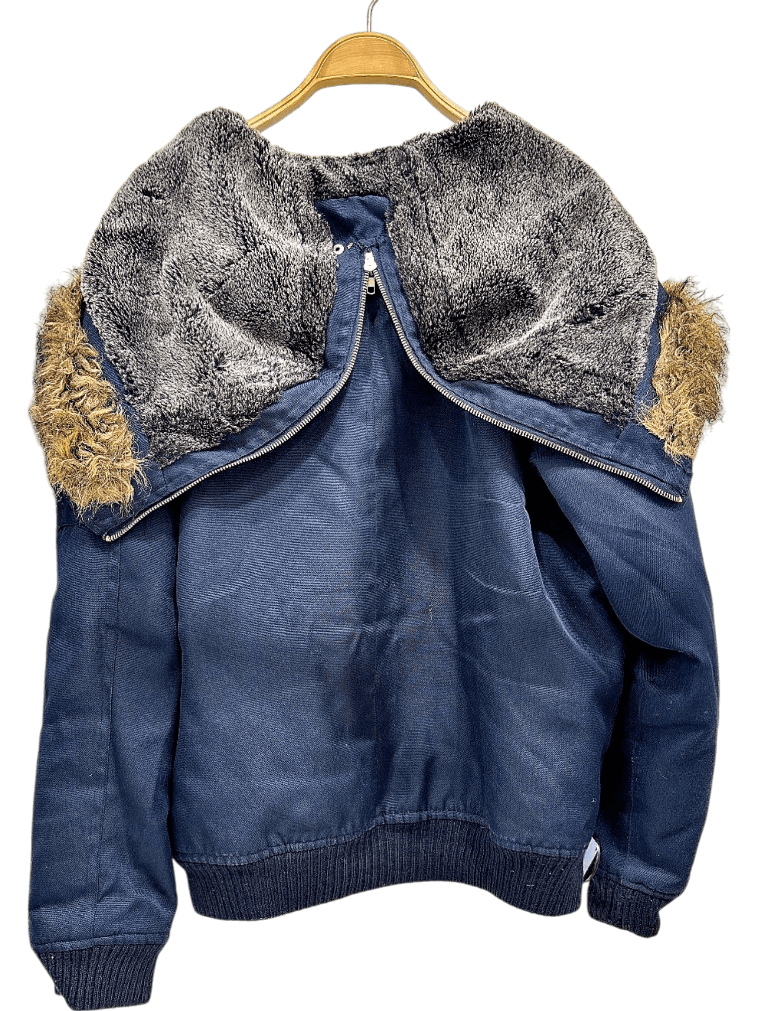 Woolrich Navy Blue Bomber Jacket with Fur Hood - Size 46 3