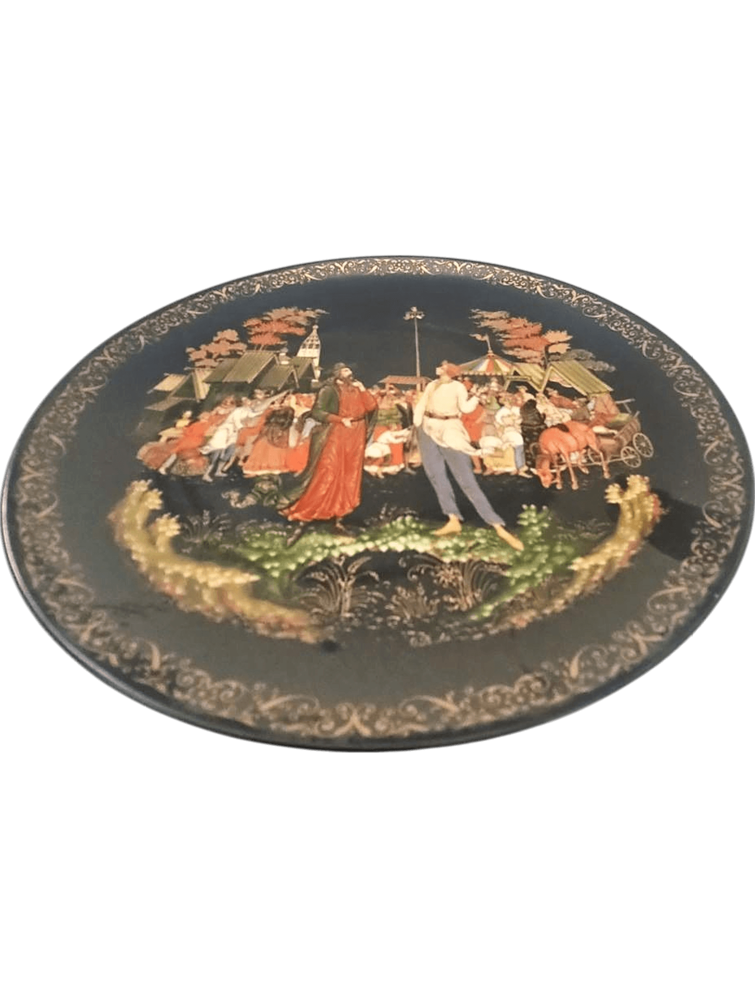 Vintage Russian Decorative Porcelain Plate with Folk Scene 2