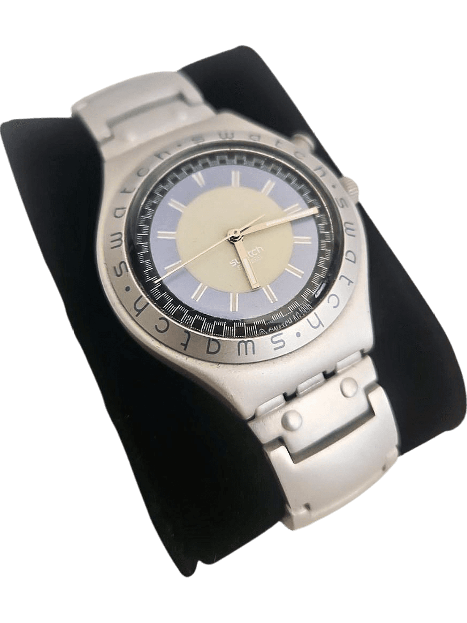Swatch Irony Aluminium Armbanduhr - Silber mit blau-weißem Zifferblatt 2