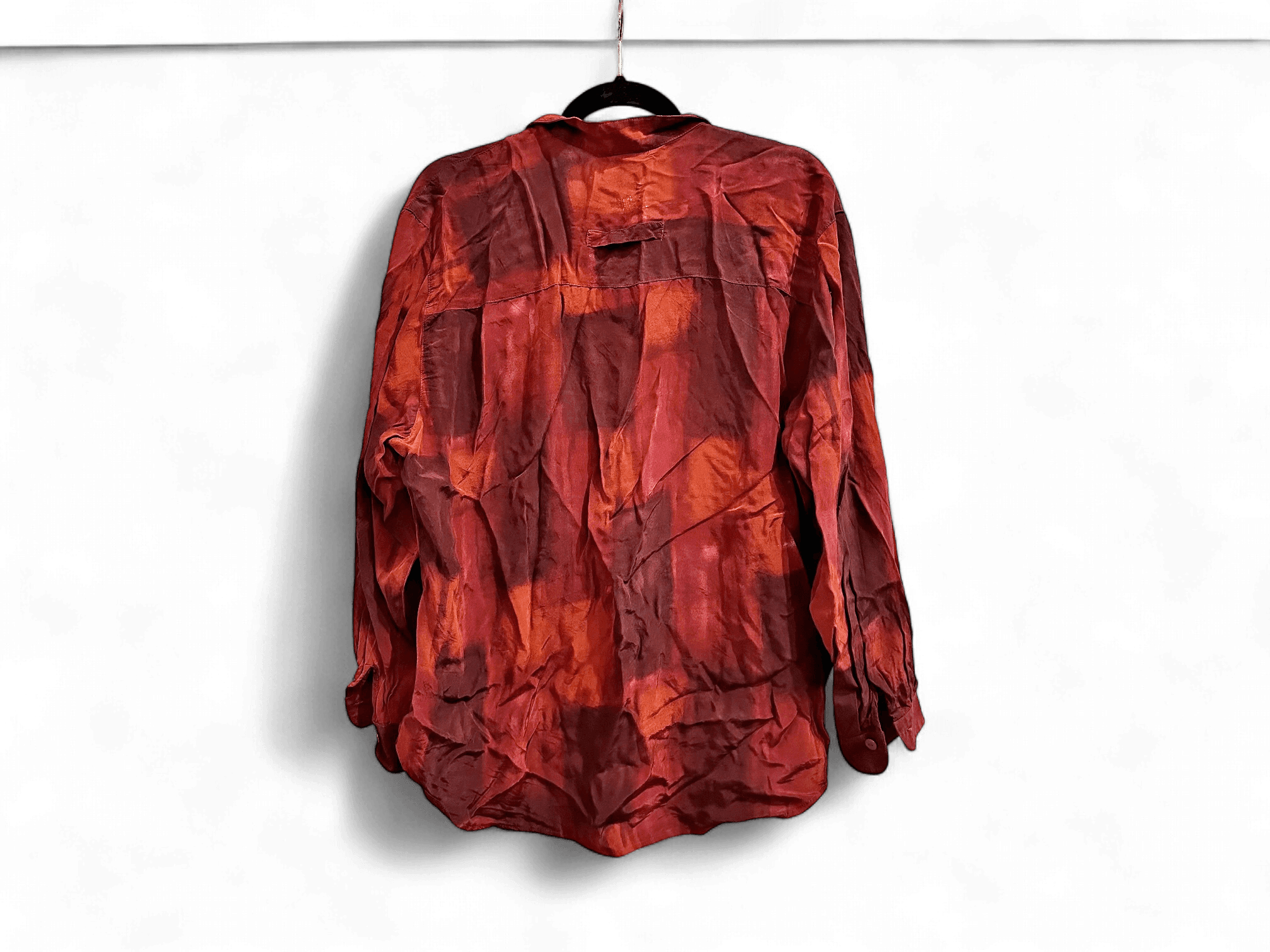 Vintage 100% Viscose Red Patterned Button-Down Shirt 2