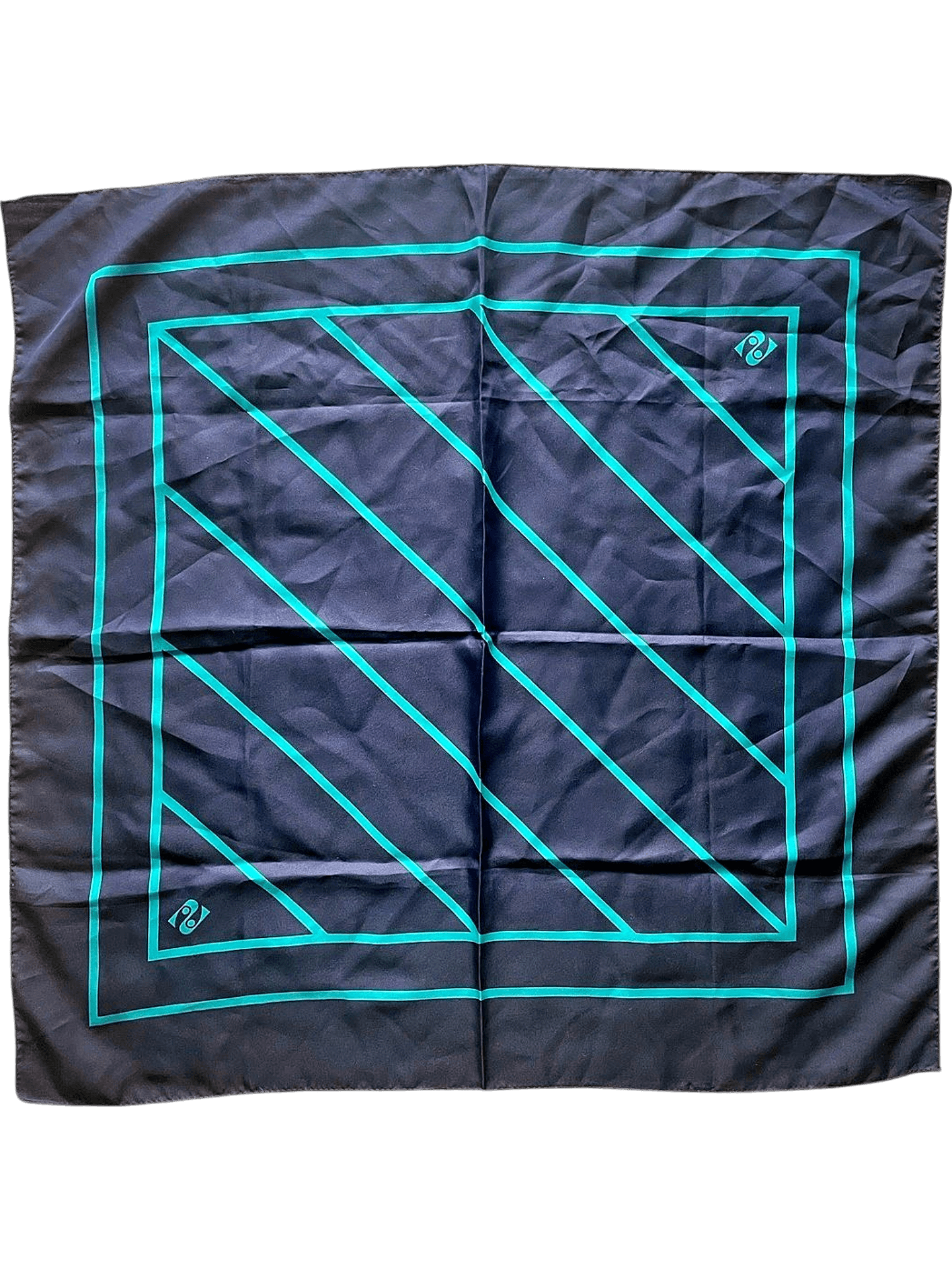 Navy and Turquoise Geometric Print Silk Scarf 4