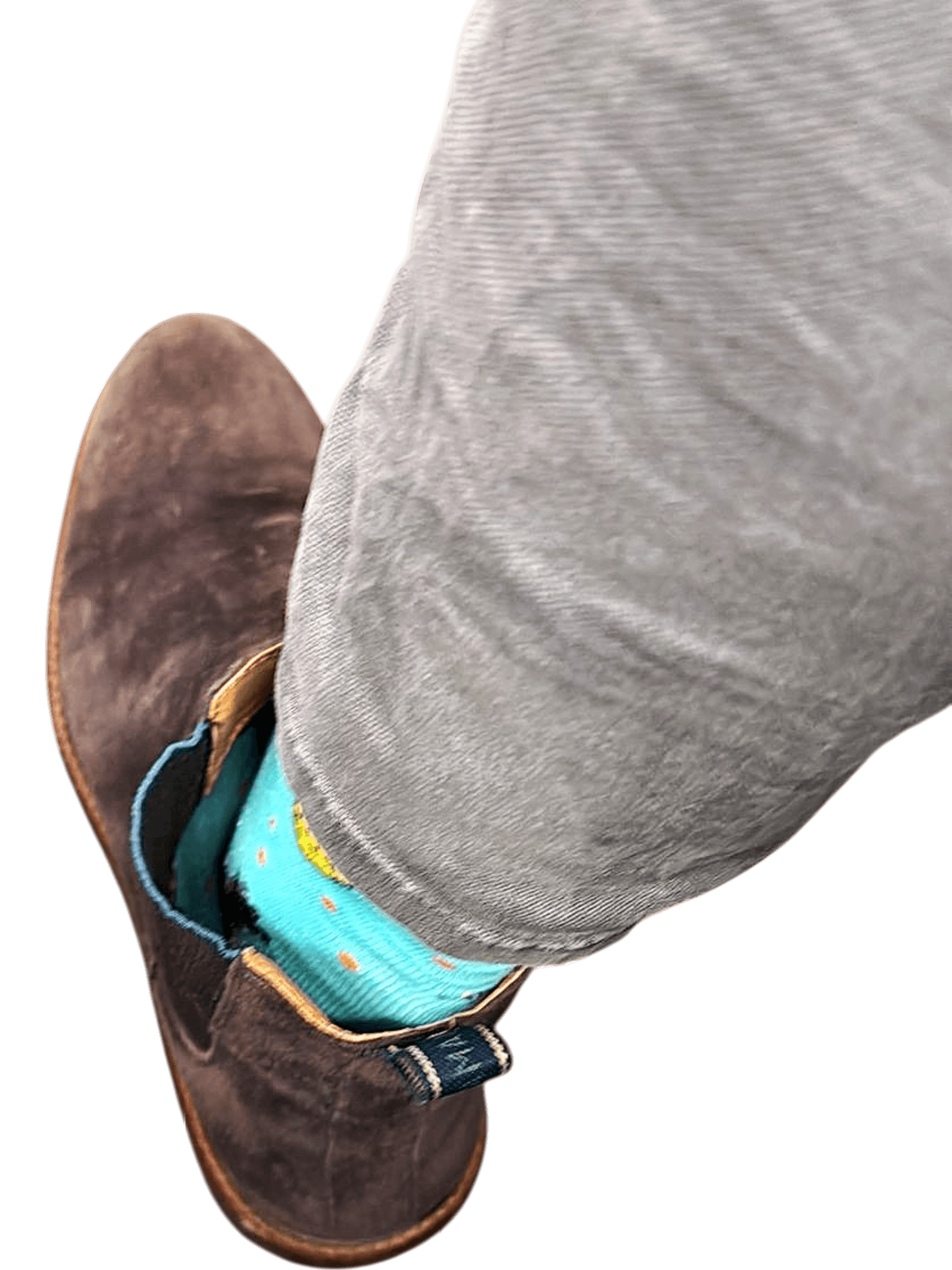 Brown Suede Loafers with Distinctive Blue Socks 1