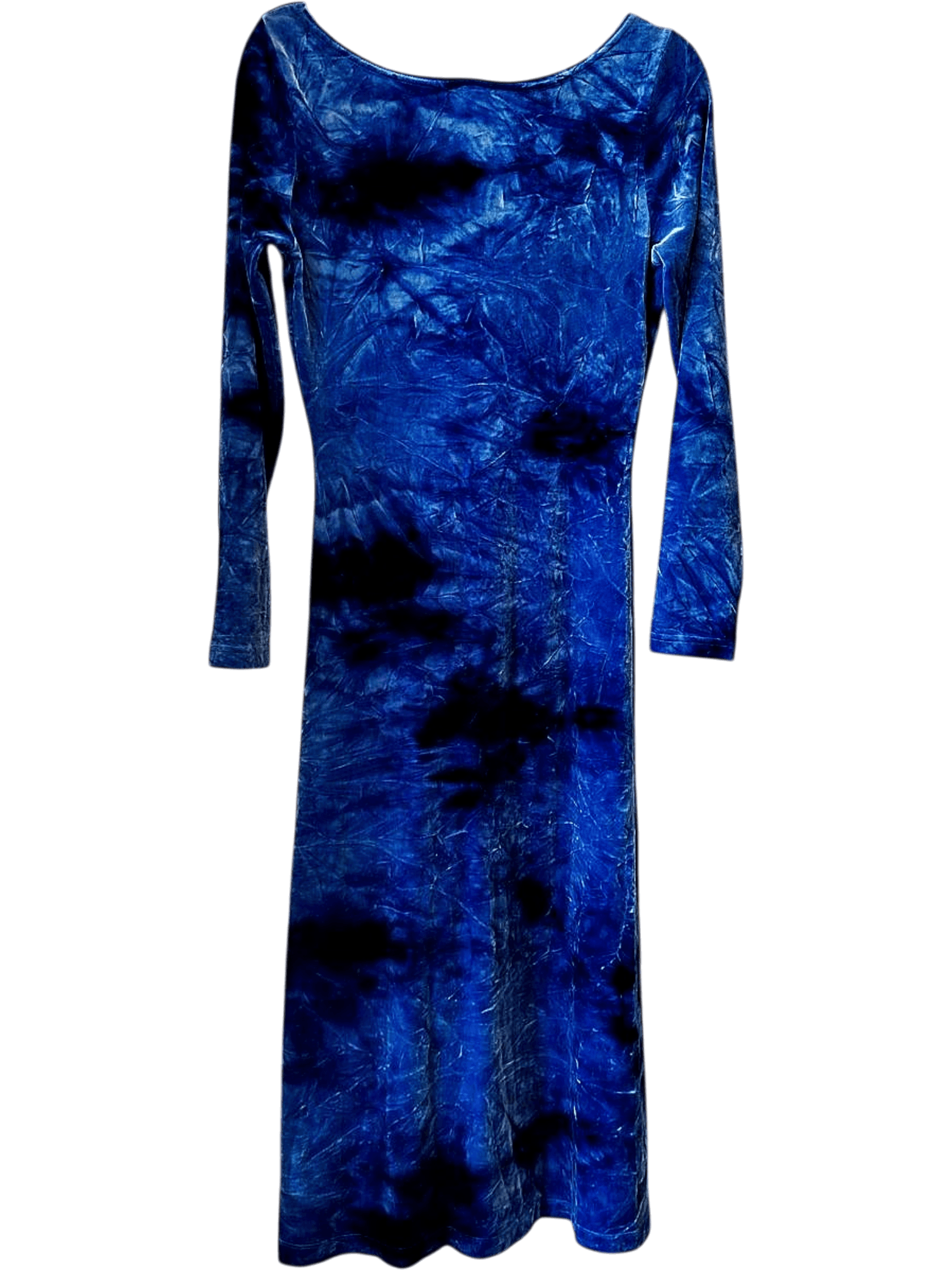 Vintage 90s Lapis Blue Tie Dye Velvet Midi Dress - Size S 3