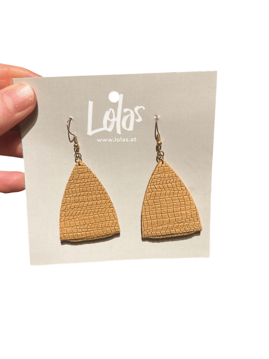 Lolas Beige Textured Leather Triangle Earrings - Handcrafted by Silke Wieser 1