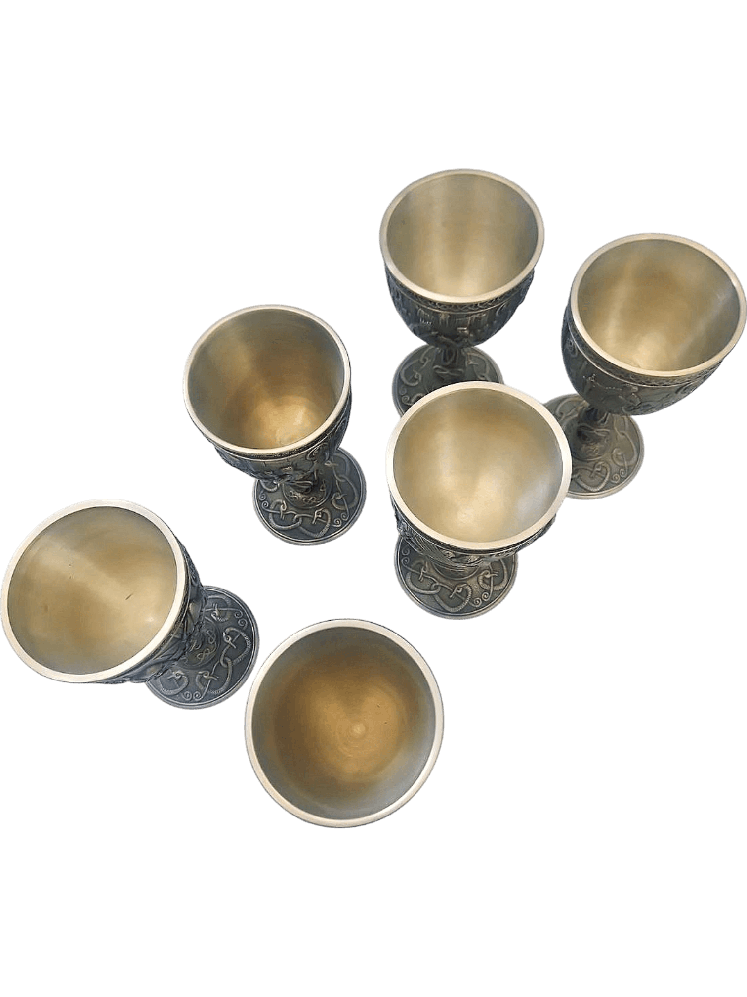 Set of 6 Medieval-Style Goblets with Intricate Relief Scenes 3
