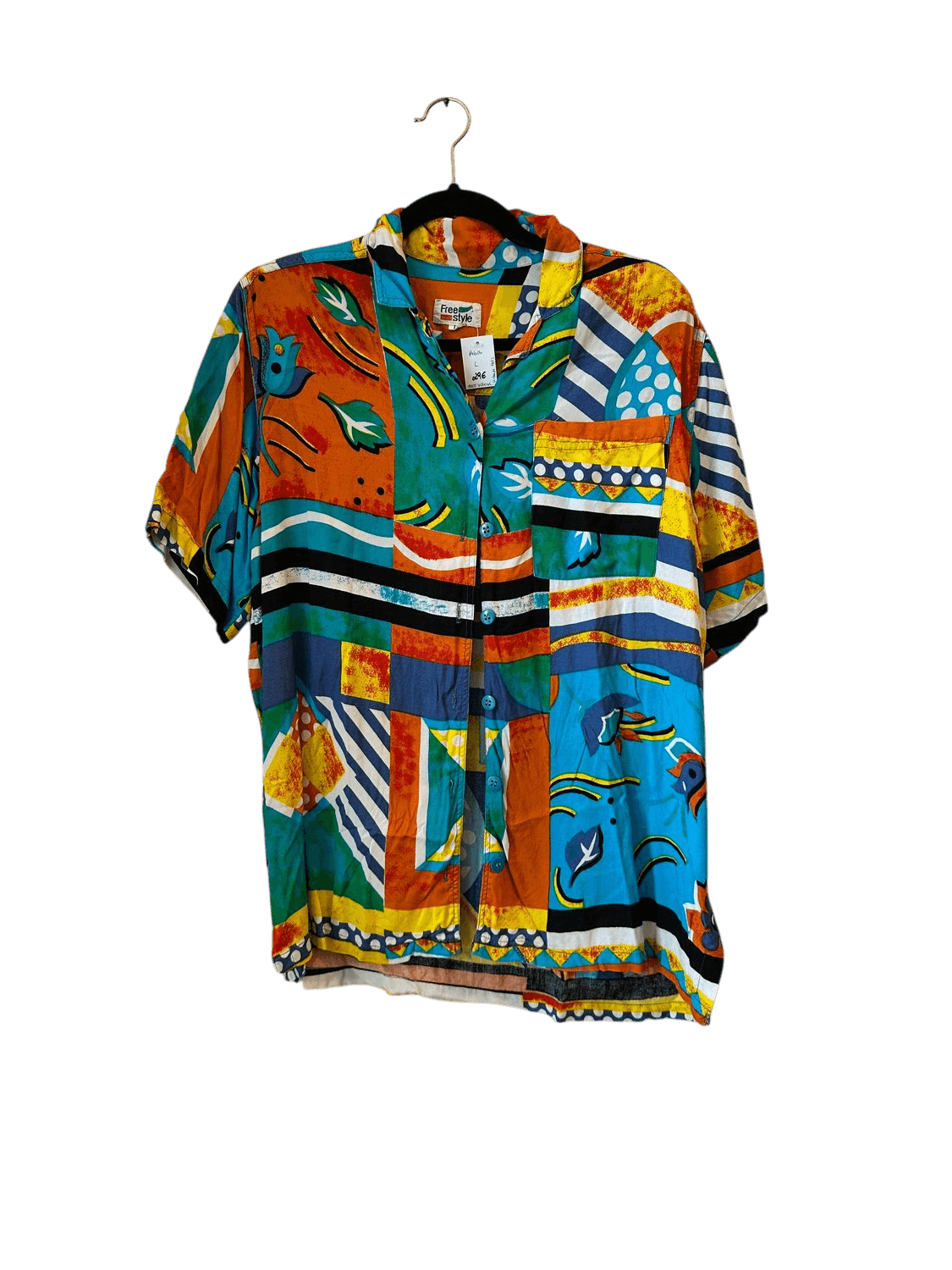 Freestyle Kurzarmhemd mit buntem Vintage-Muster - Größe L 2