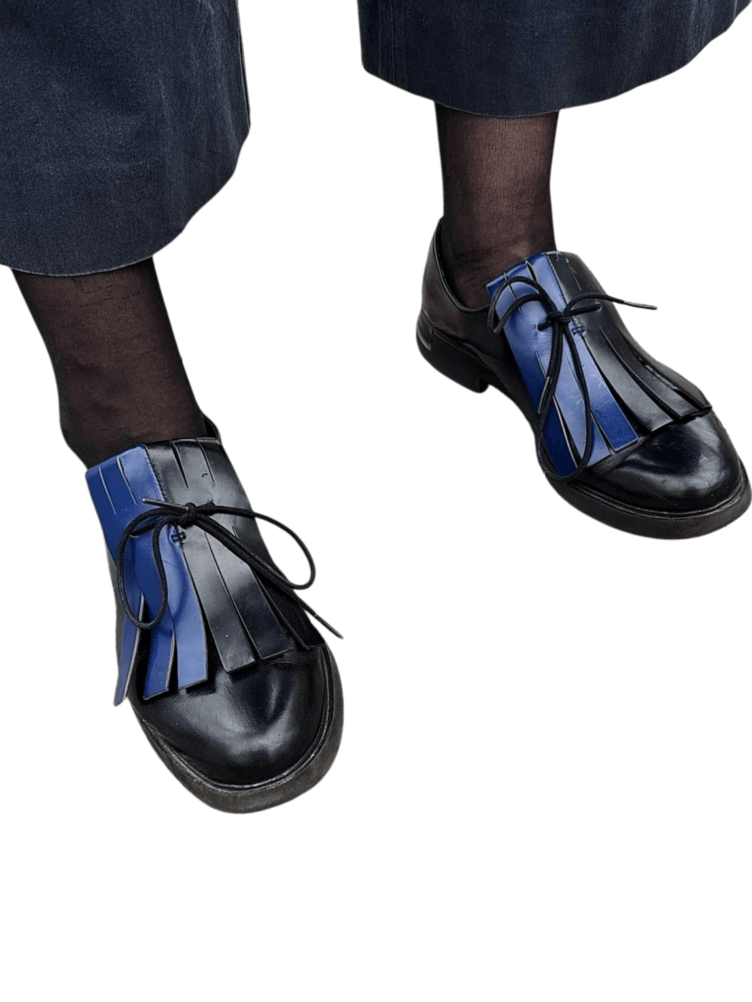 Stylish Black & Blue Leather Loafers with Fringe Detail 1