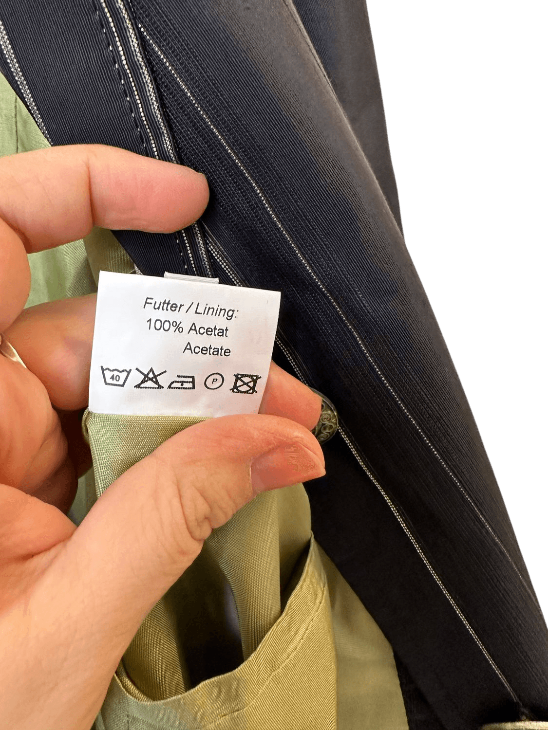 Erich Fend Black Pinstripe Long Blazer with Green Lining - Size 38 7