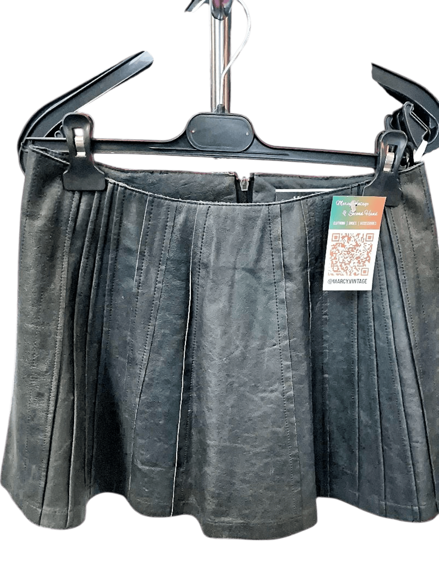 Vintage Black Leather Pleated Mini Skirt - Second Hand 1